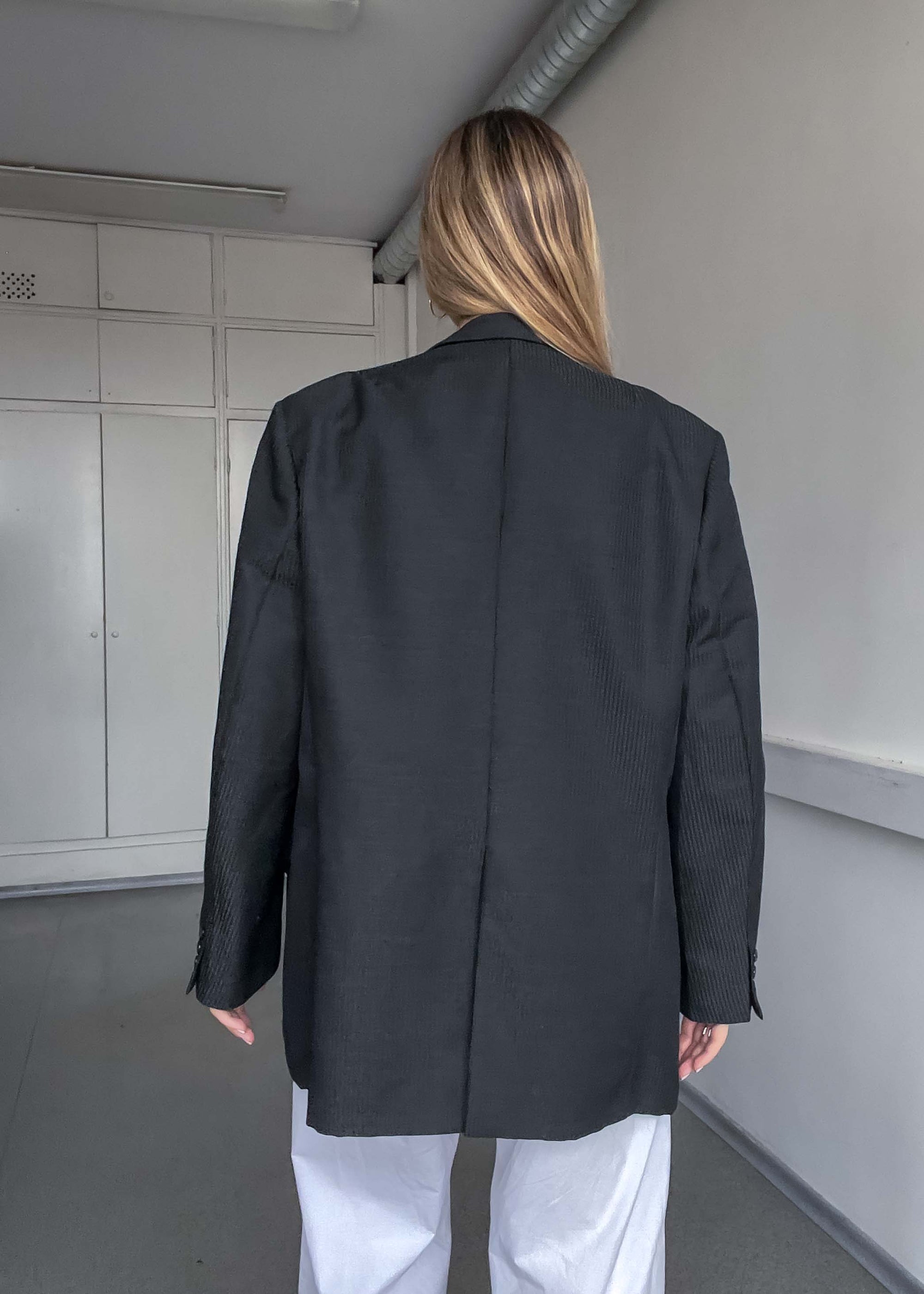 Vintage Black Striped Oversized Blazer
