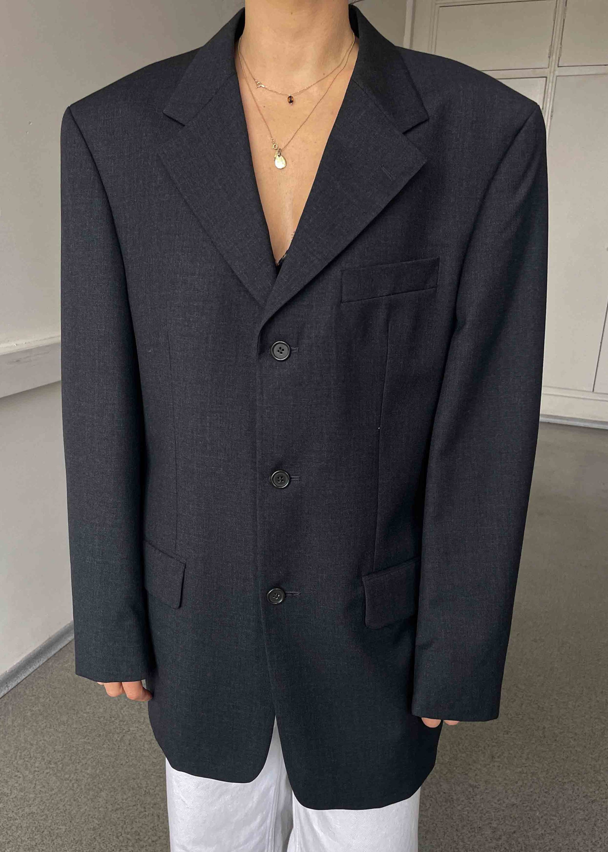 Vintage Dark Grey Oversized 100% WOOL Blazer