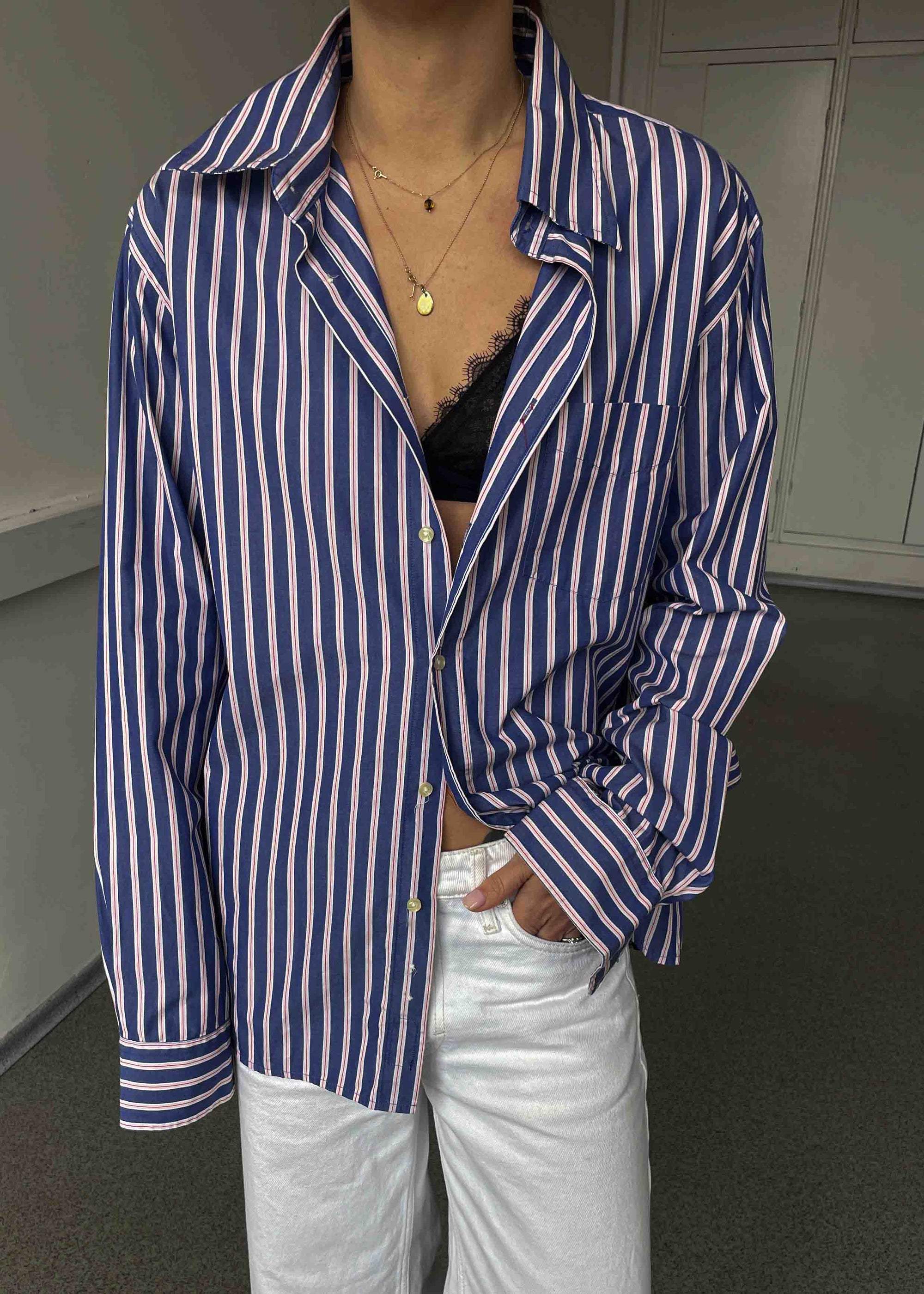 Vintage Blue Striped Oversized Shirt