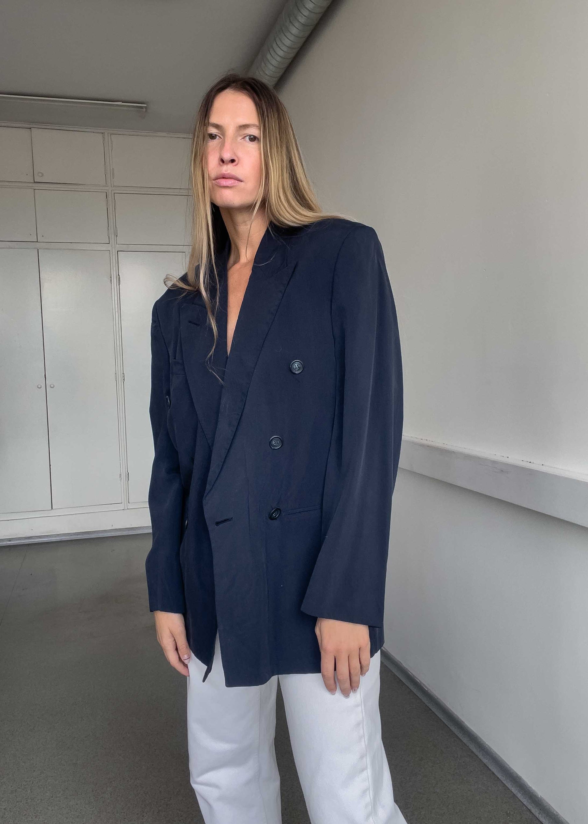 Vintage Blue Oversized Double Breasted Blazer