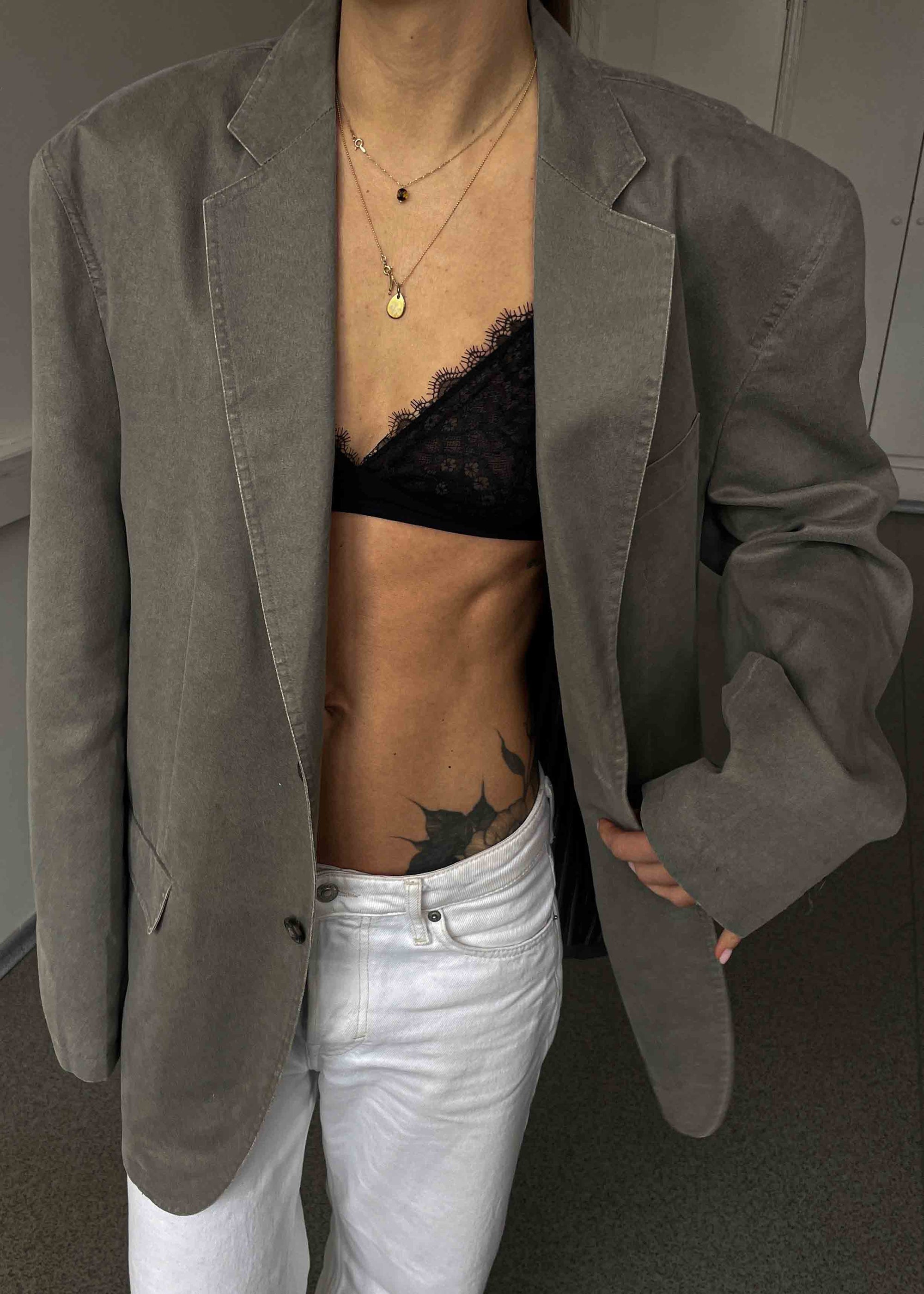 Vintage Grey Oversized Faux Suede Blazer