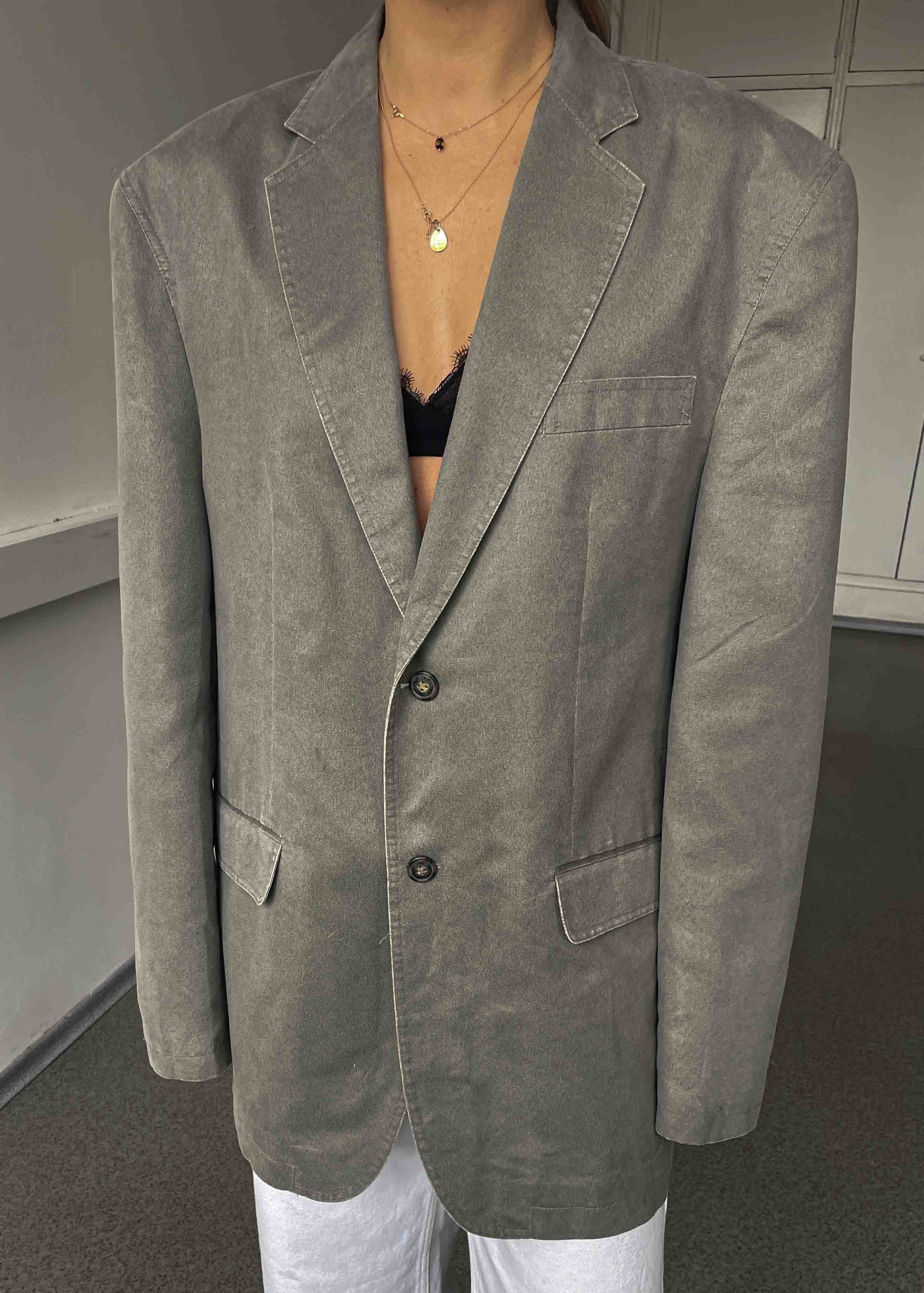 Vintage Grey Oversized Faux Suede Blazer