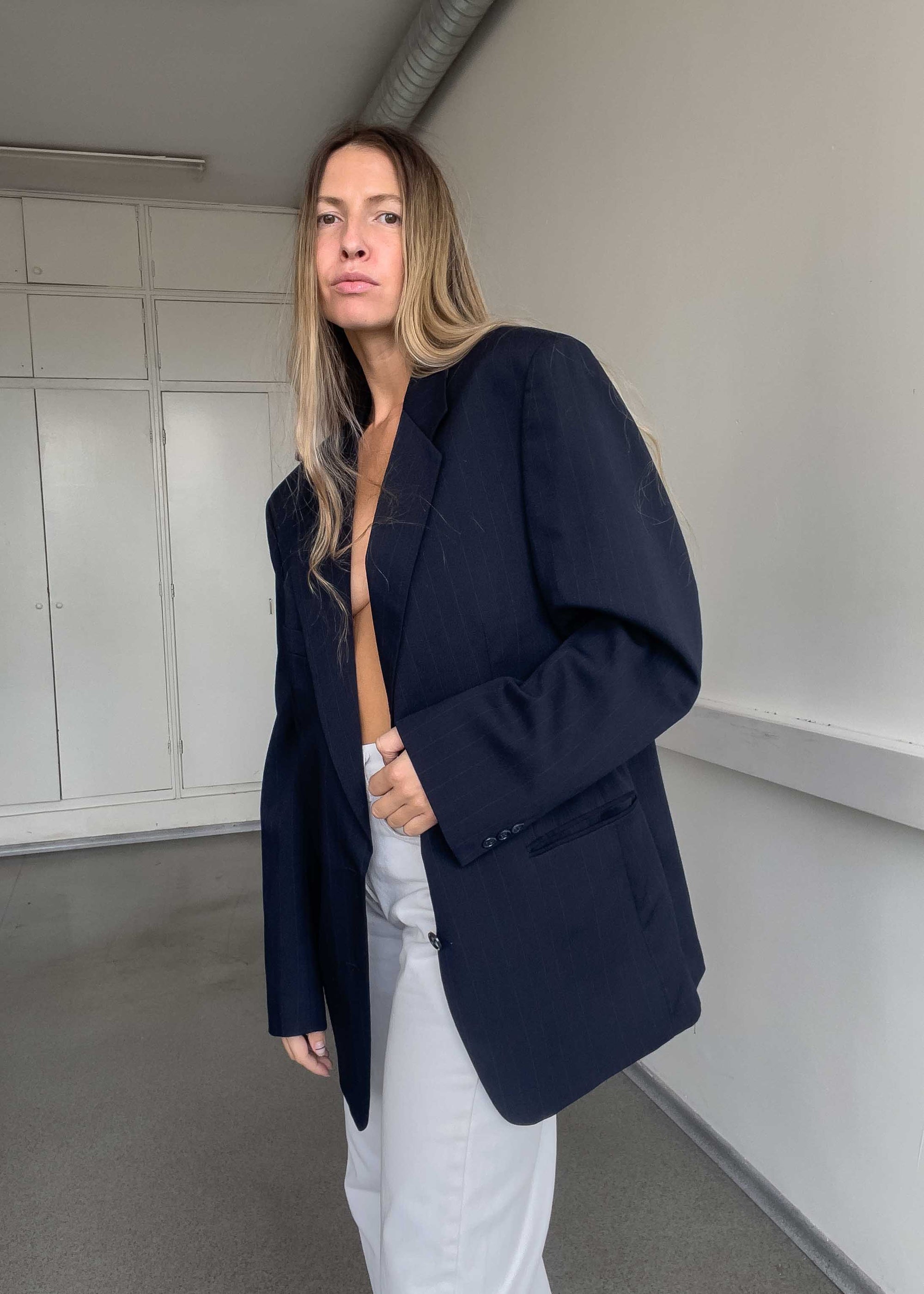 Vintage Blue Stripy Oversized Blazer