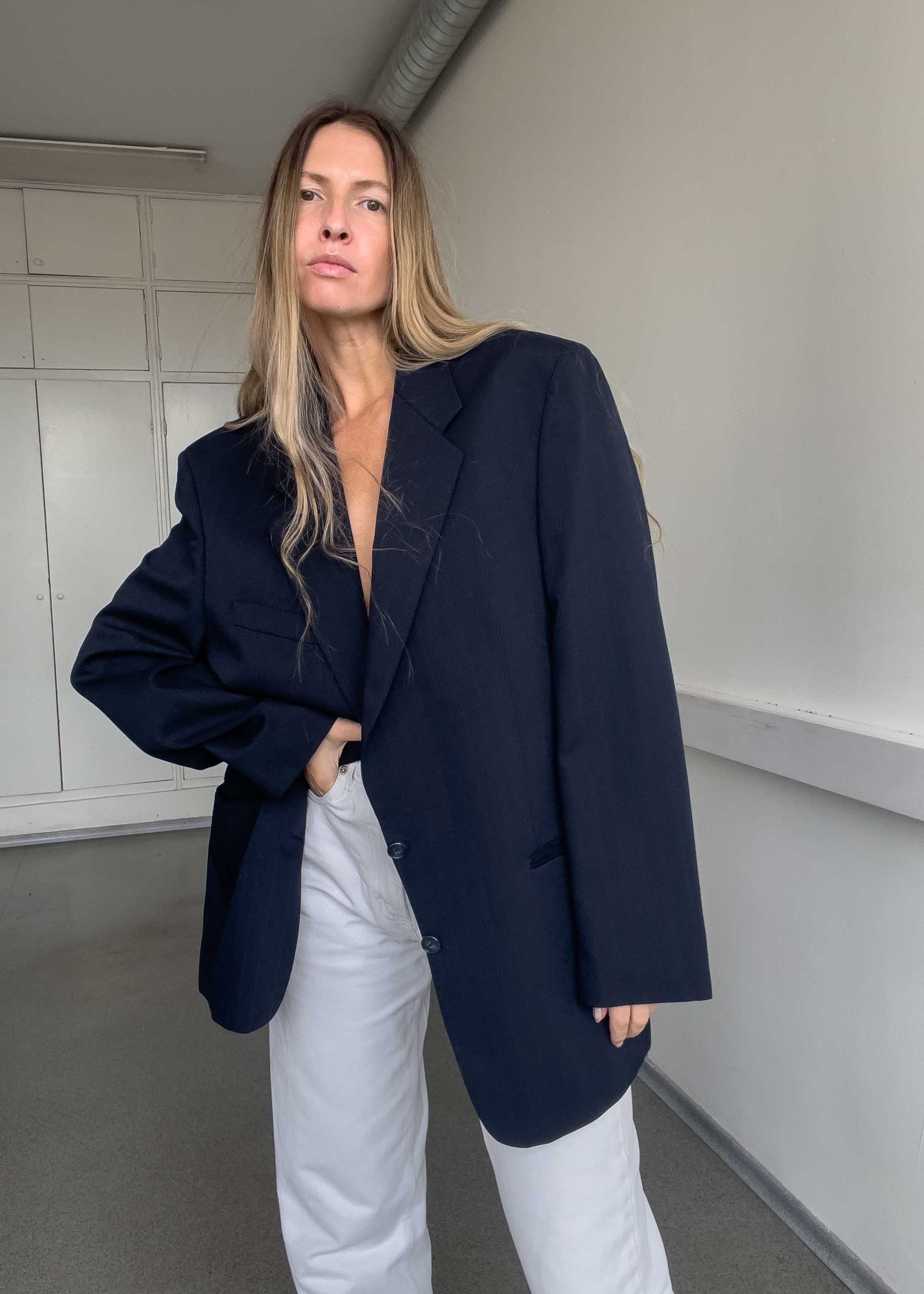 Vintage Blue Stripy Oversized Blazer