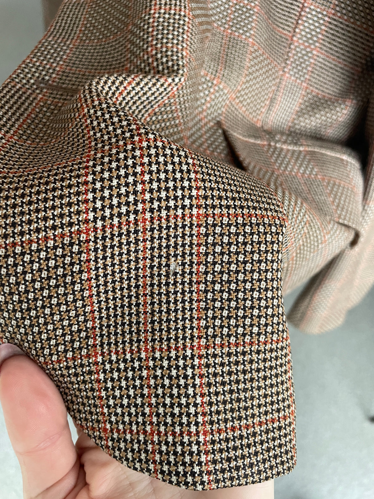 Vintage Brown Orange Checked Pure New Wool Blazer – Made in England