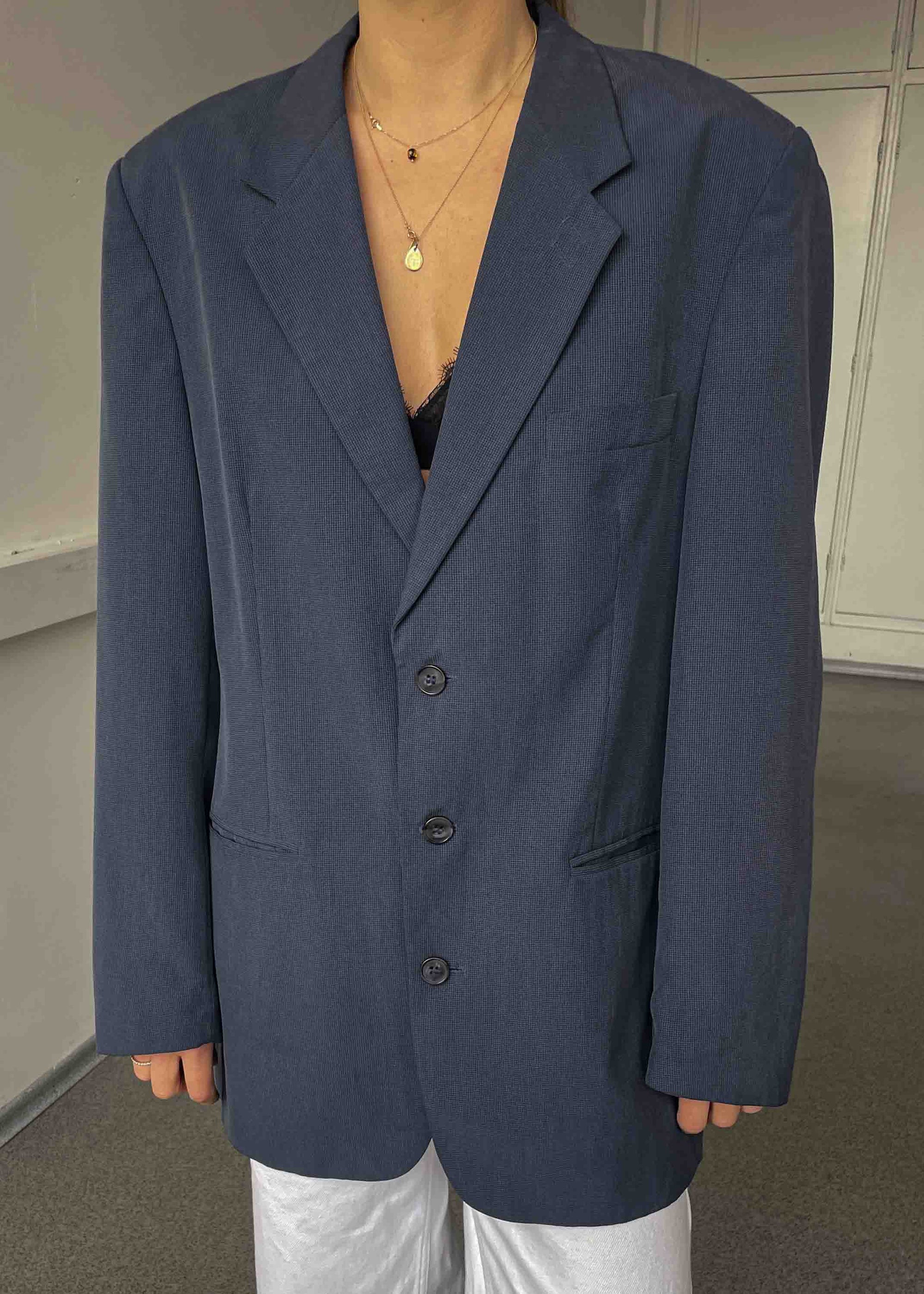 Vintage Grey & Blue Patterned Light Weight Blazer