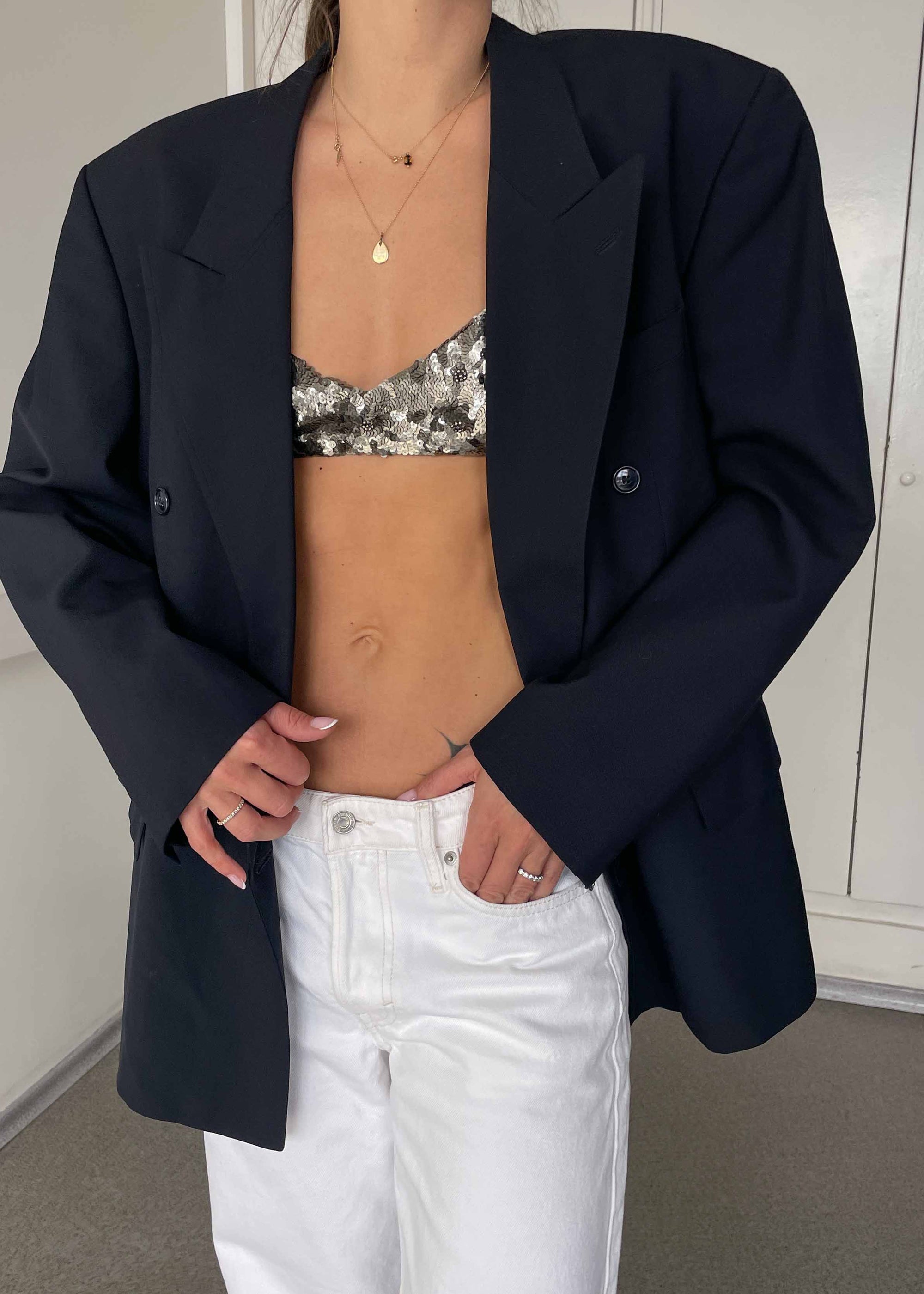 Vintage Blue Oversized Double Breasted Blazer