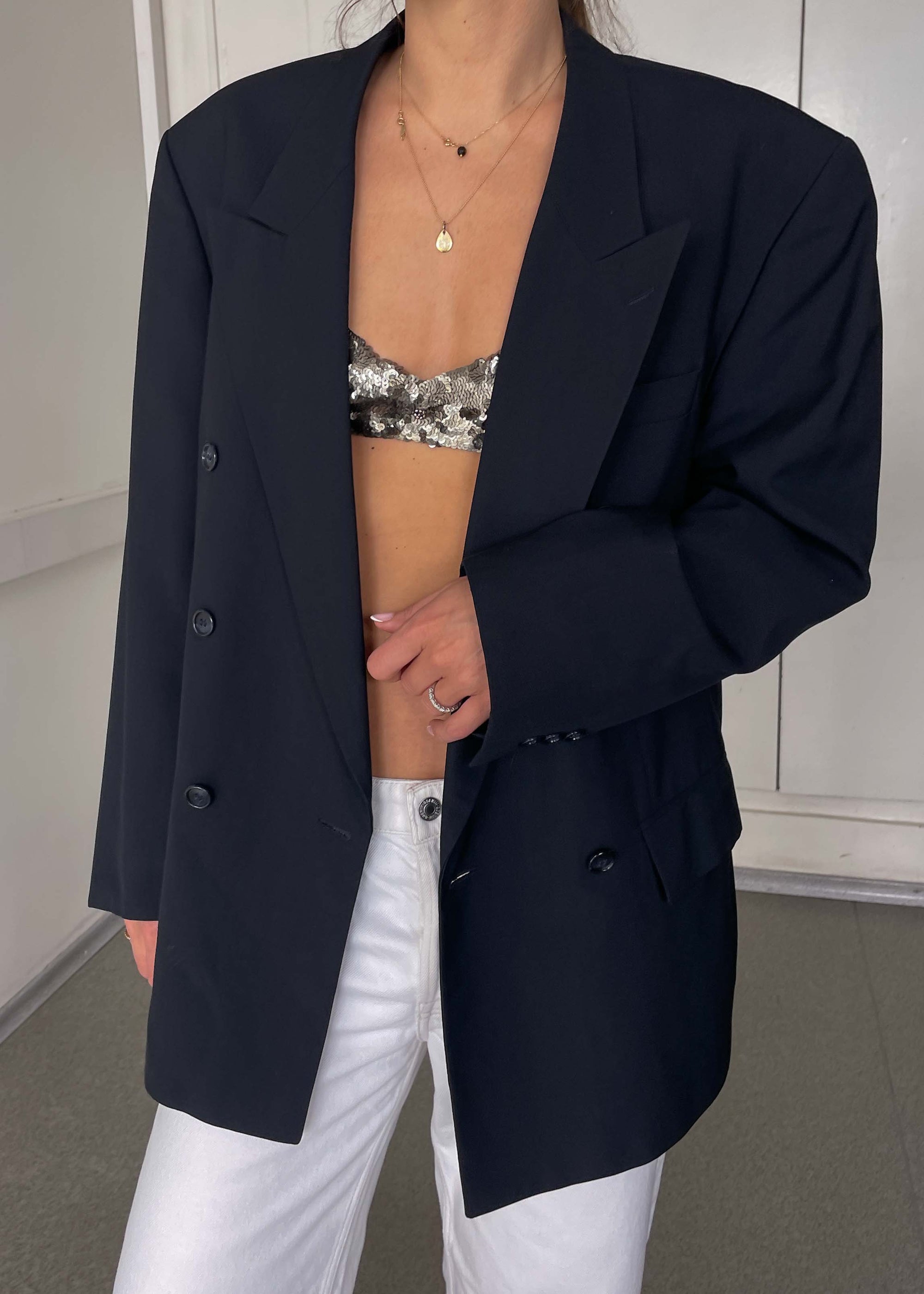 Vintage Blue Oversized Double Breasted Blazer