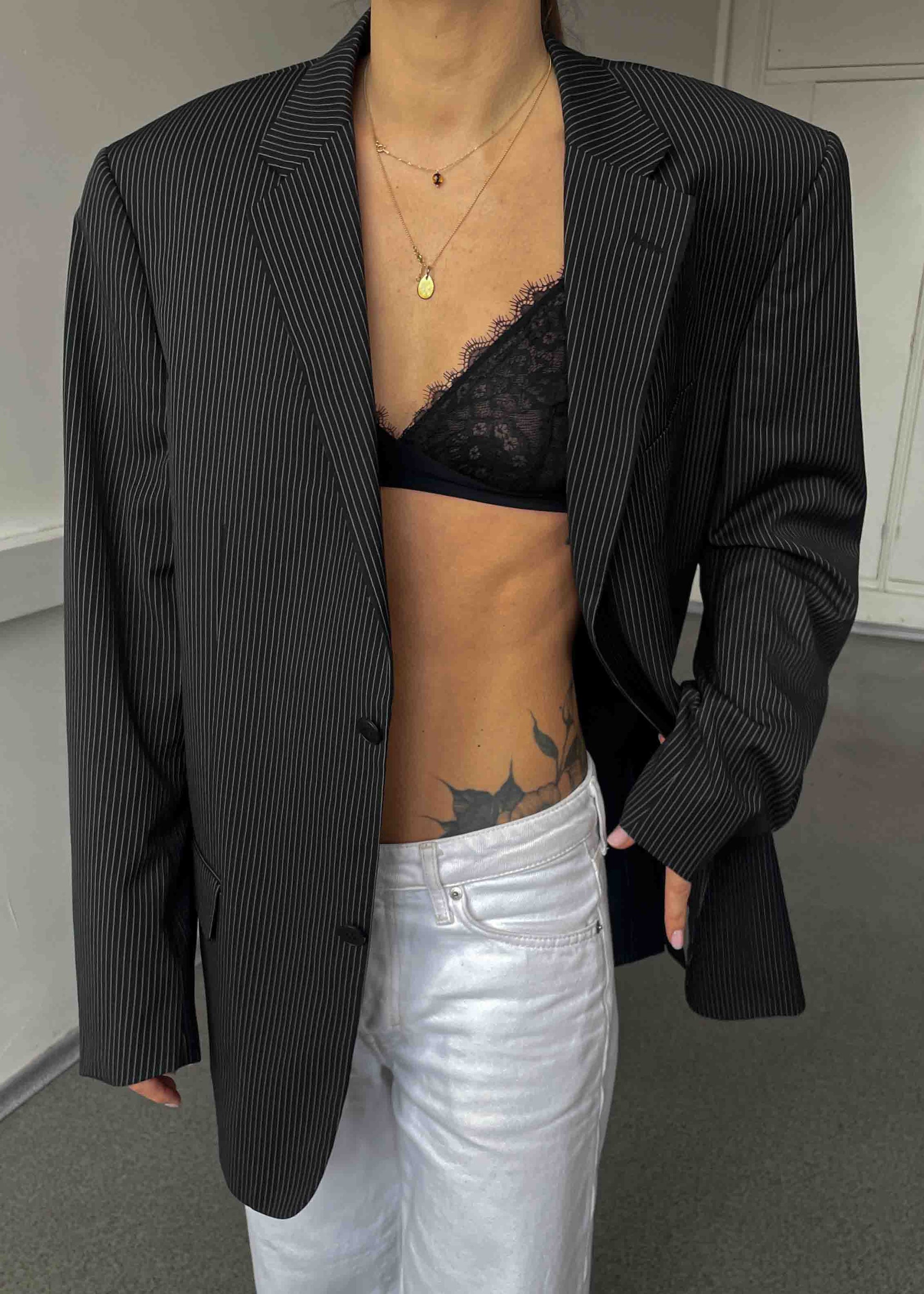 Vintage Black Striped Oversized Blazer