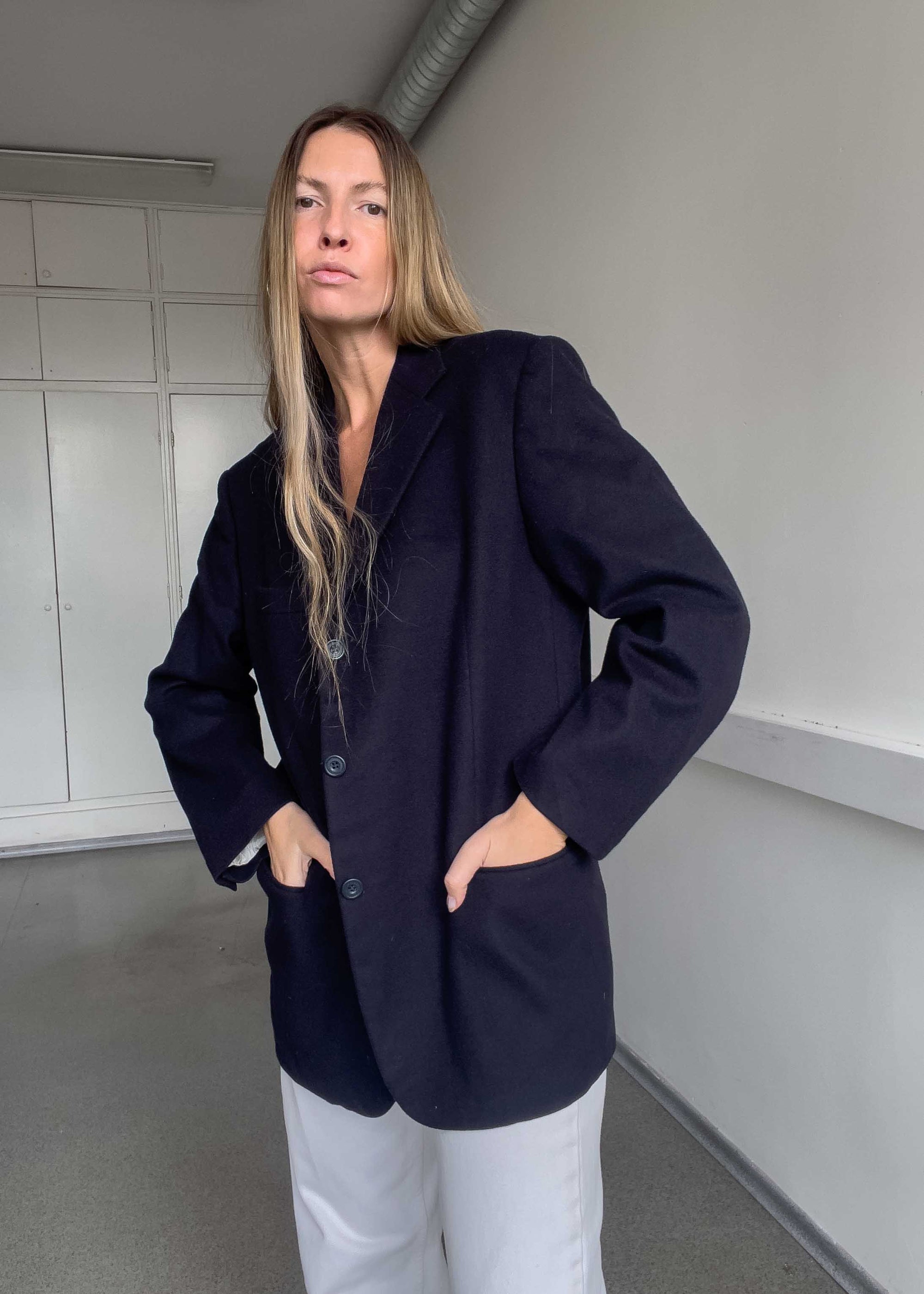Vintage Navy Blue Oversized Cashmere Blazer