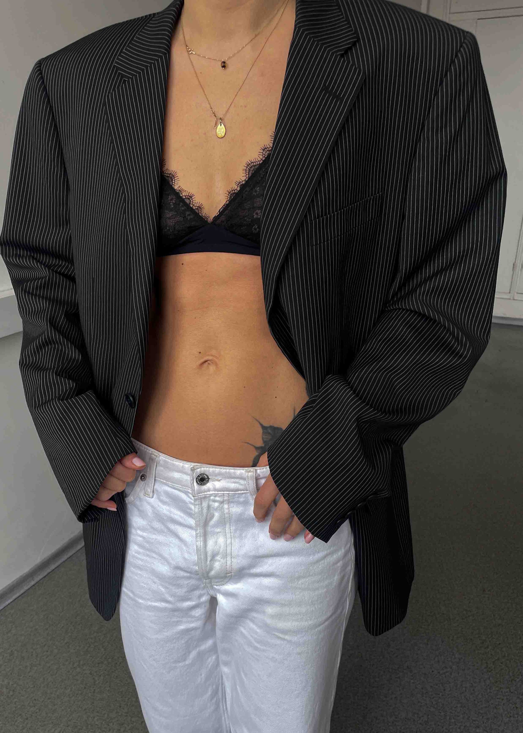 Vintage Black Striped Oversized Blazer