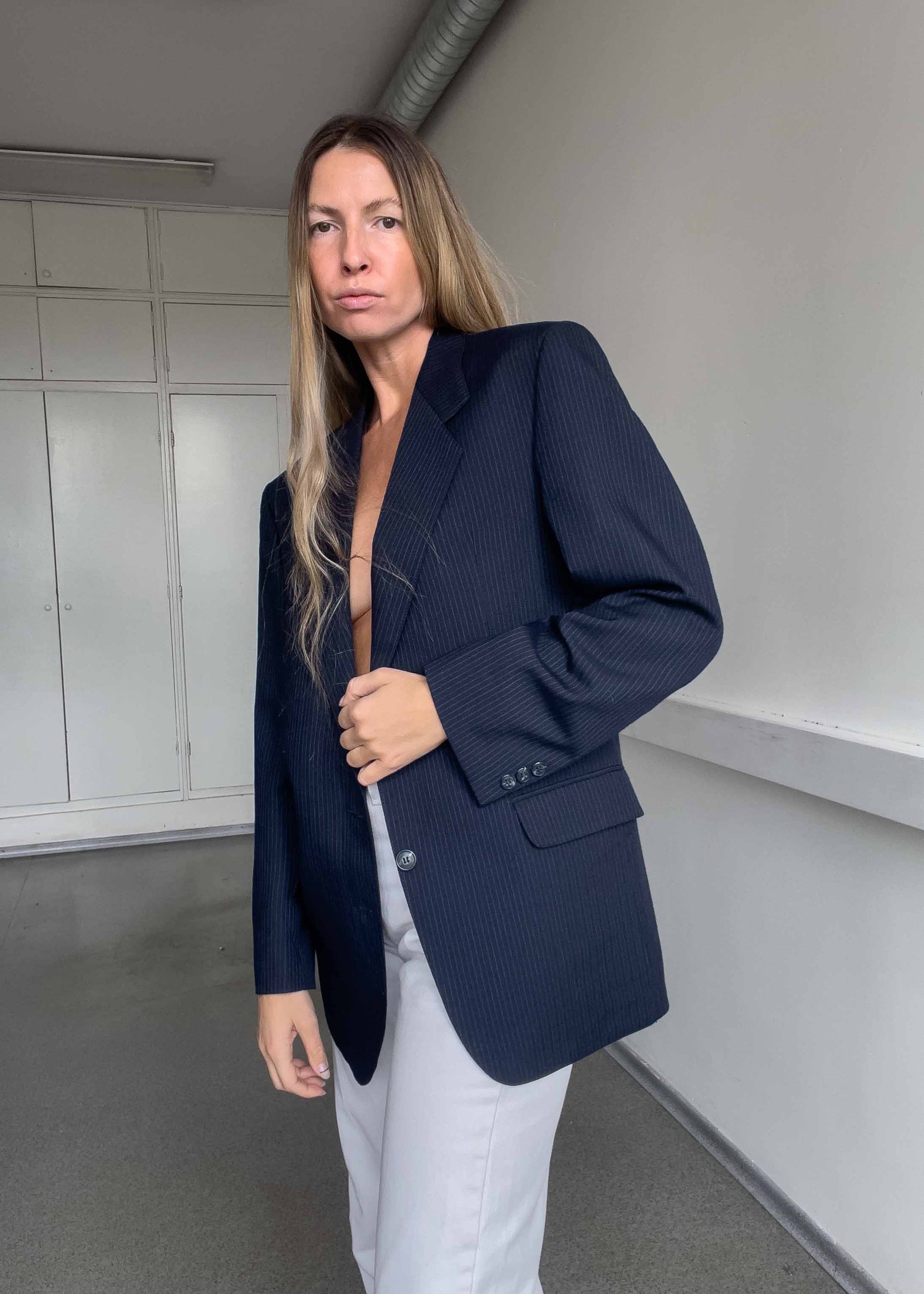 Vintage Blue Stripy Oversized Blazer
