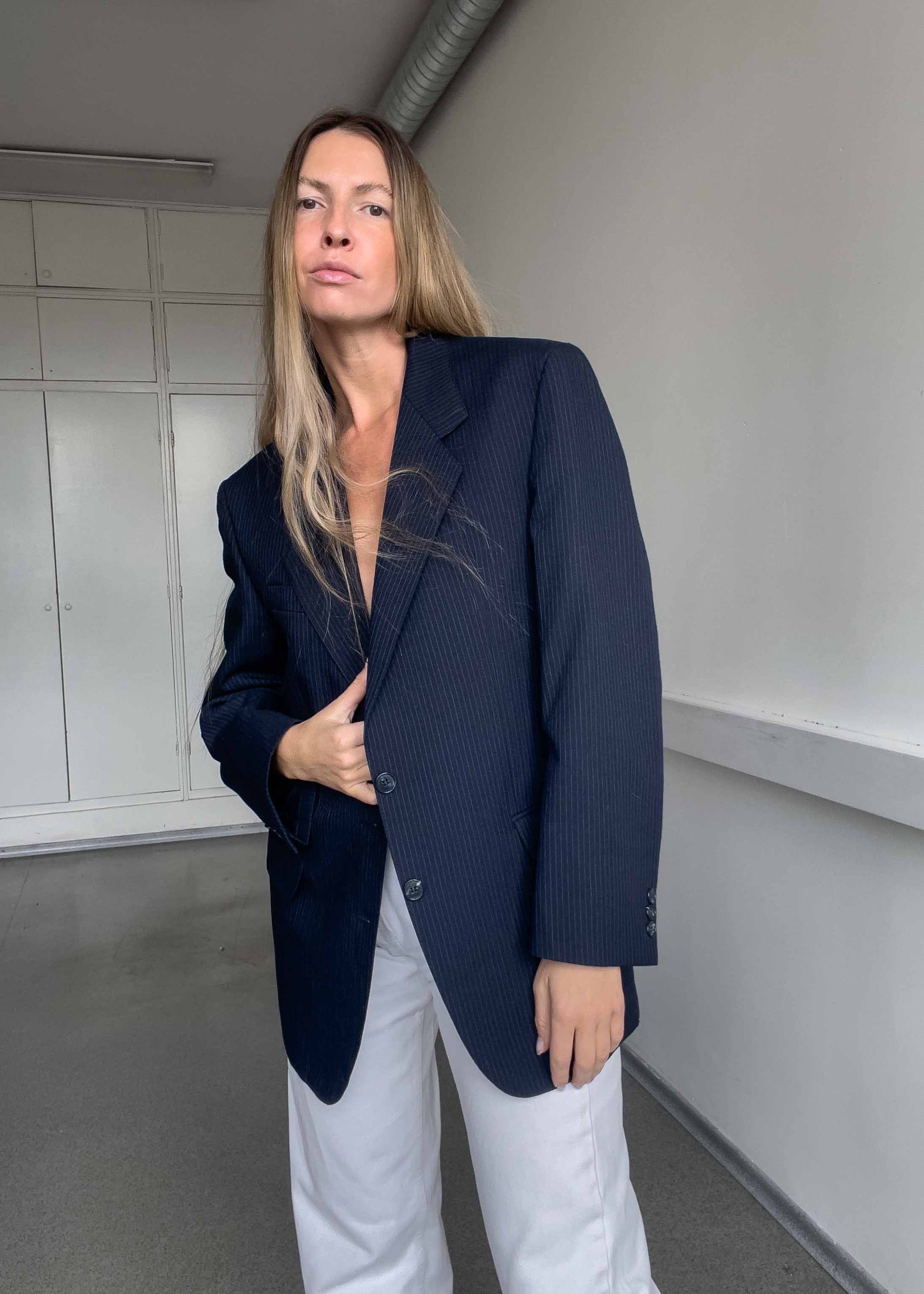 Vintage Blue Stripy Oversized Blazer