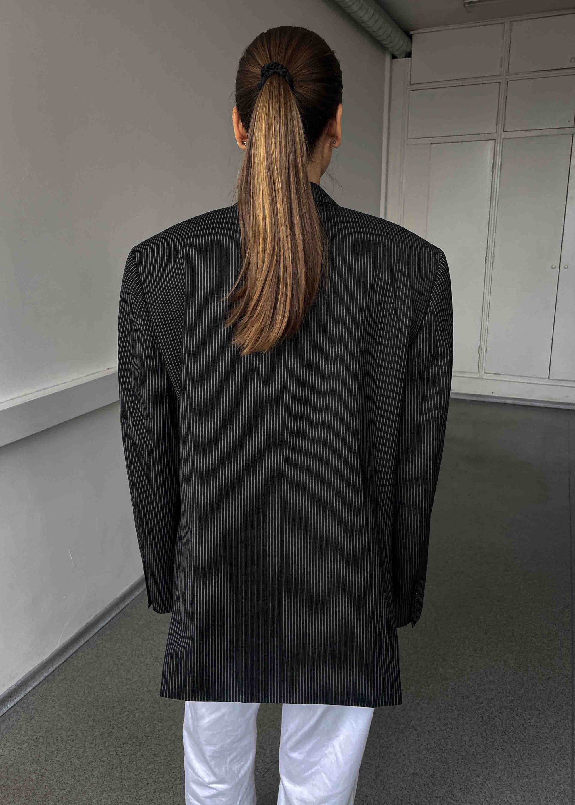 Vintage Black Striped Oversized Blazer