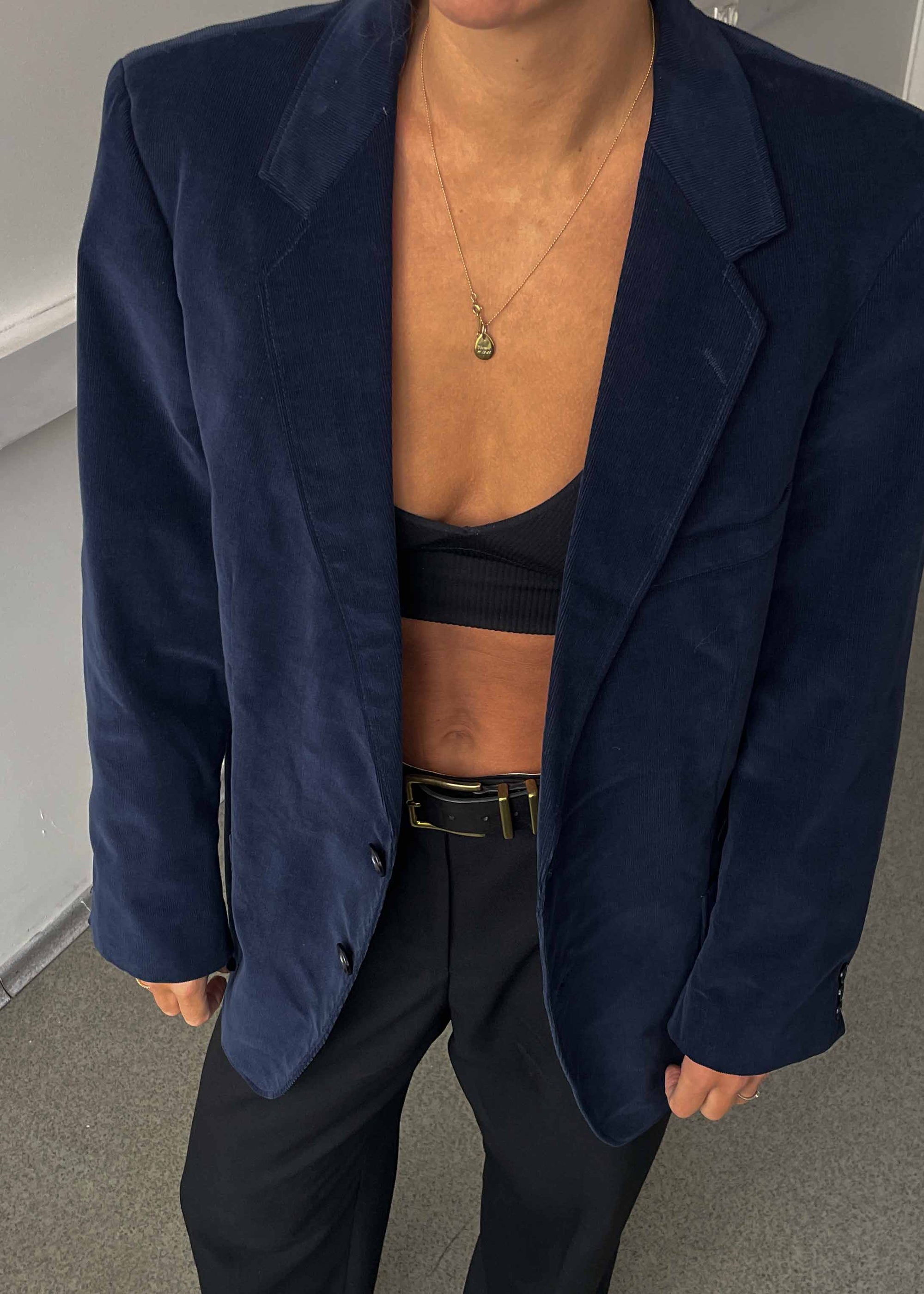 Vintage Navy Blue Oversized Corduroy Blazer