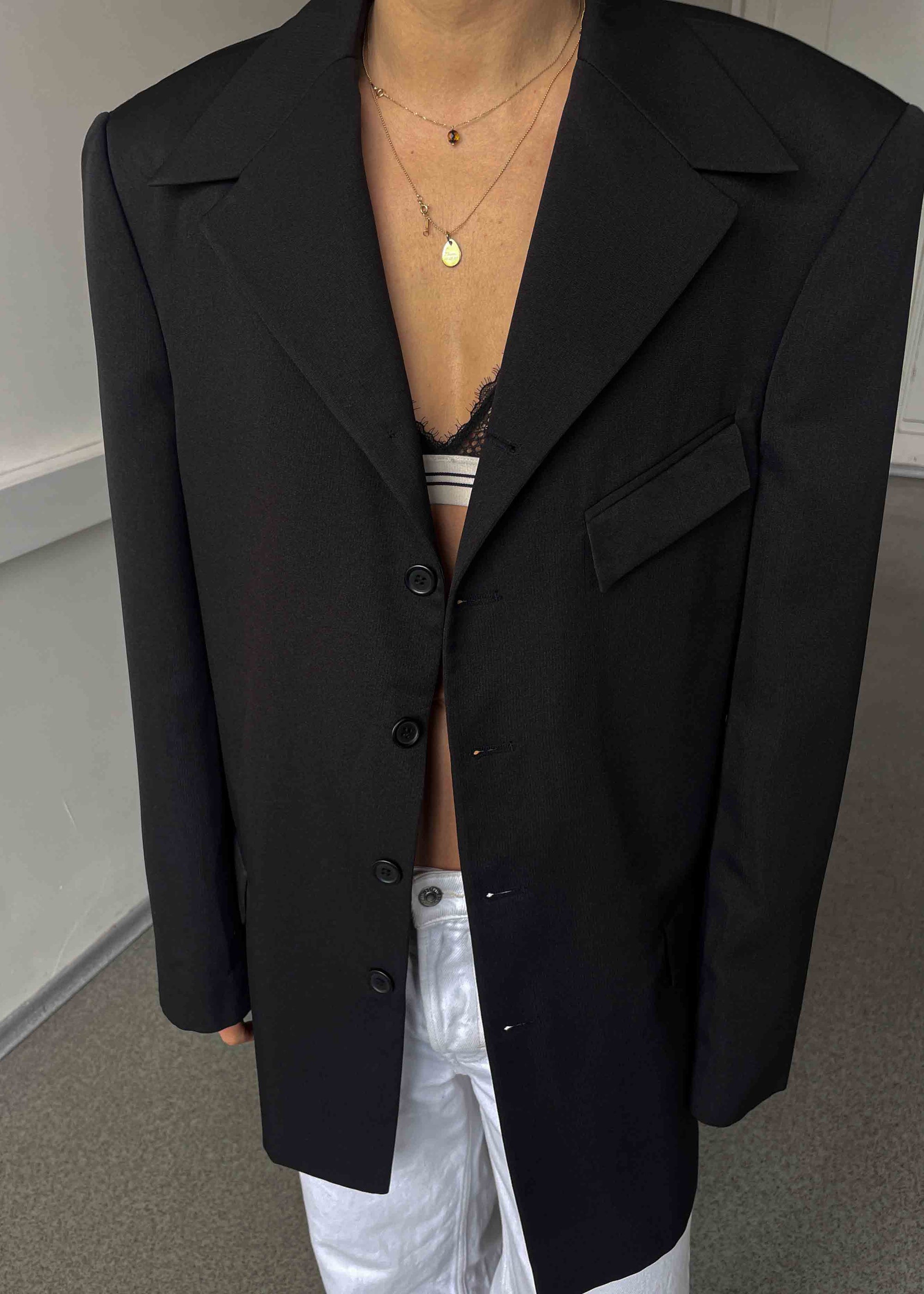 Vintage Black Patterned Oversized Blazer