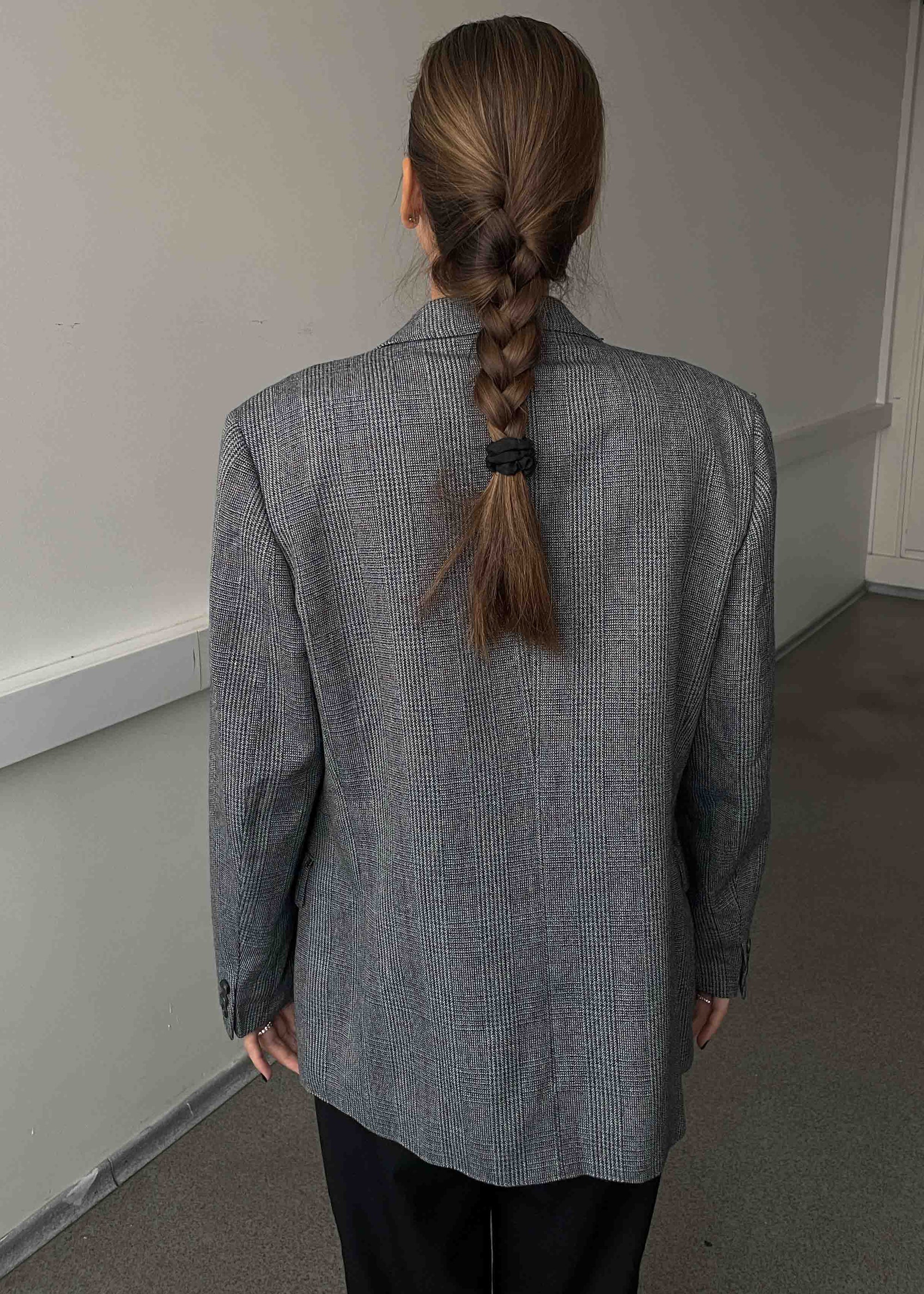 Vintage Grey Checked Oversized Blazer