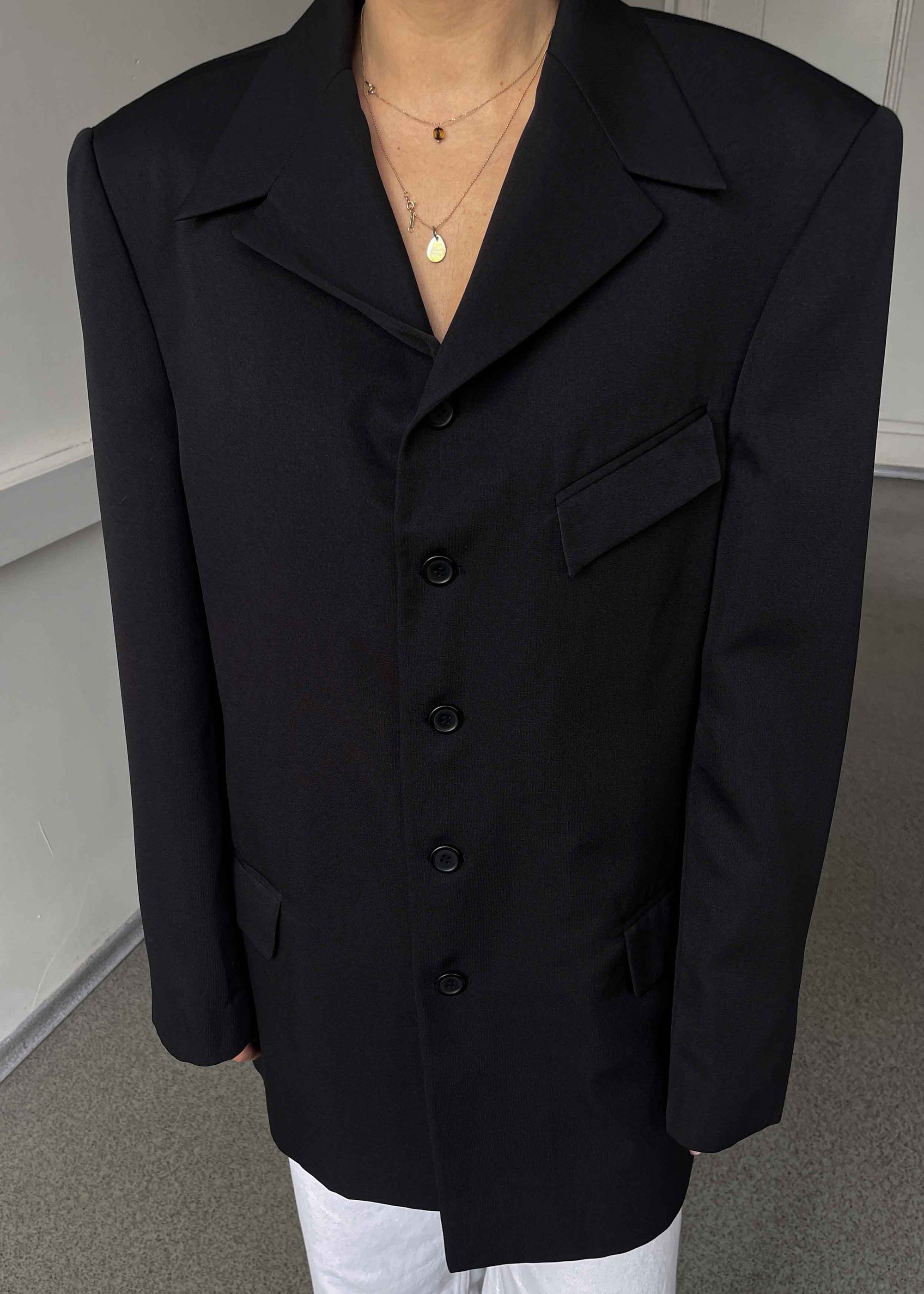 Vintage Black Patterned Oversized Blazer