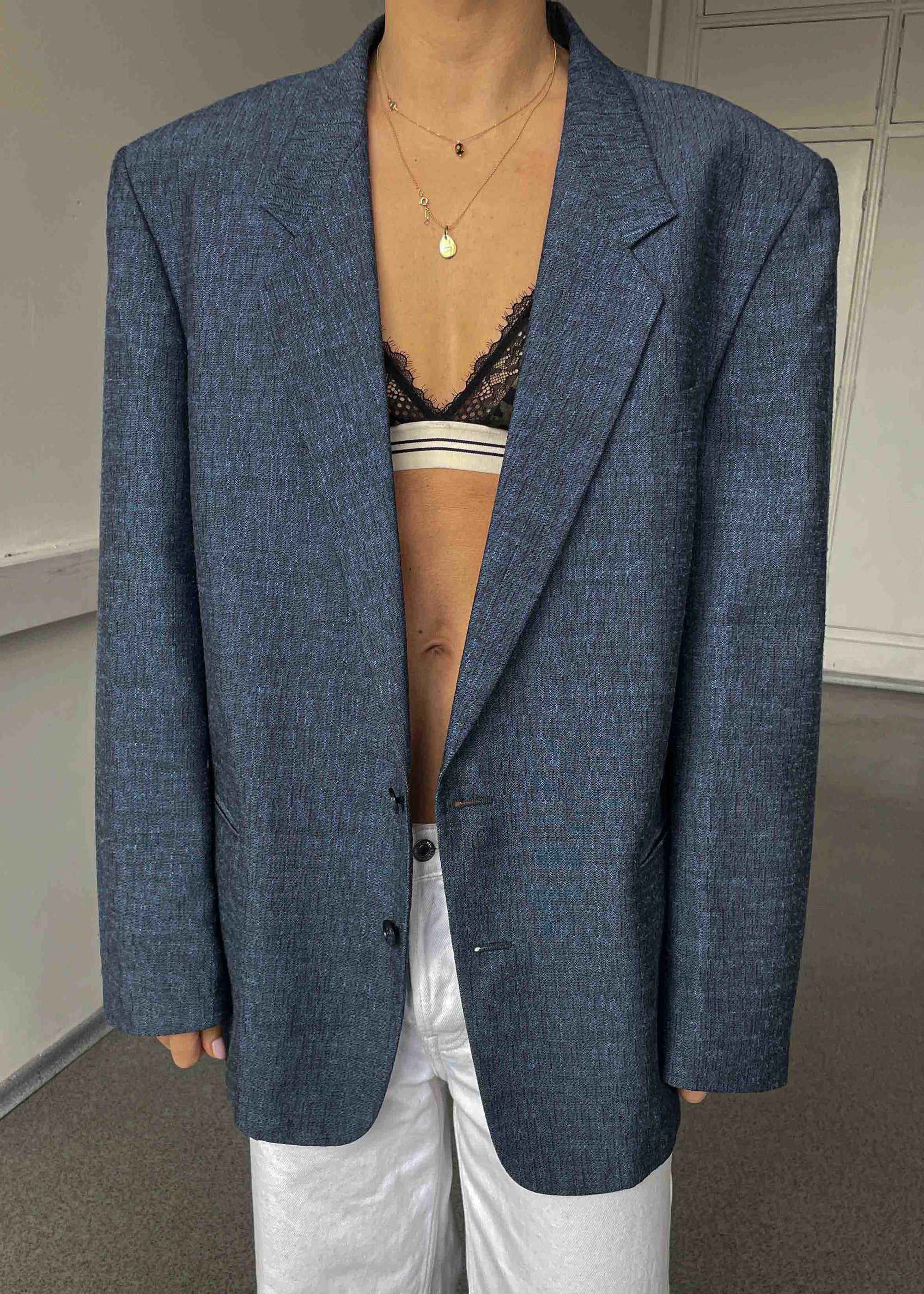 Vintage Blue Patterned Oversized Blazer