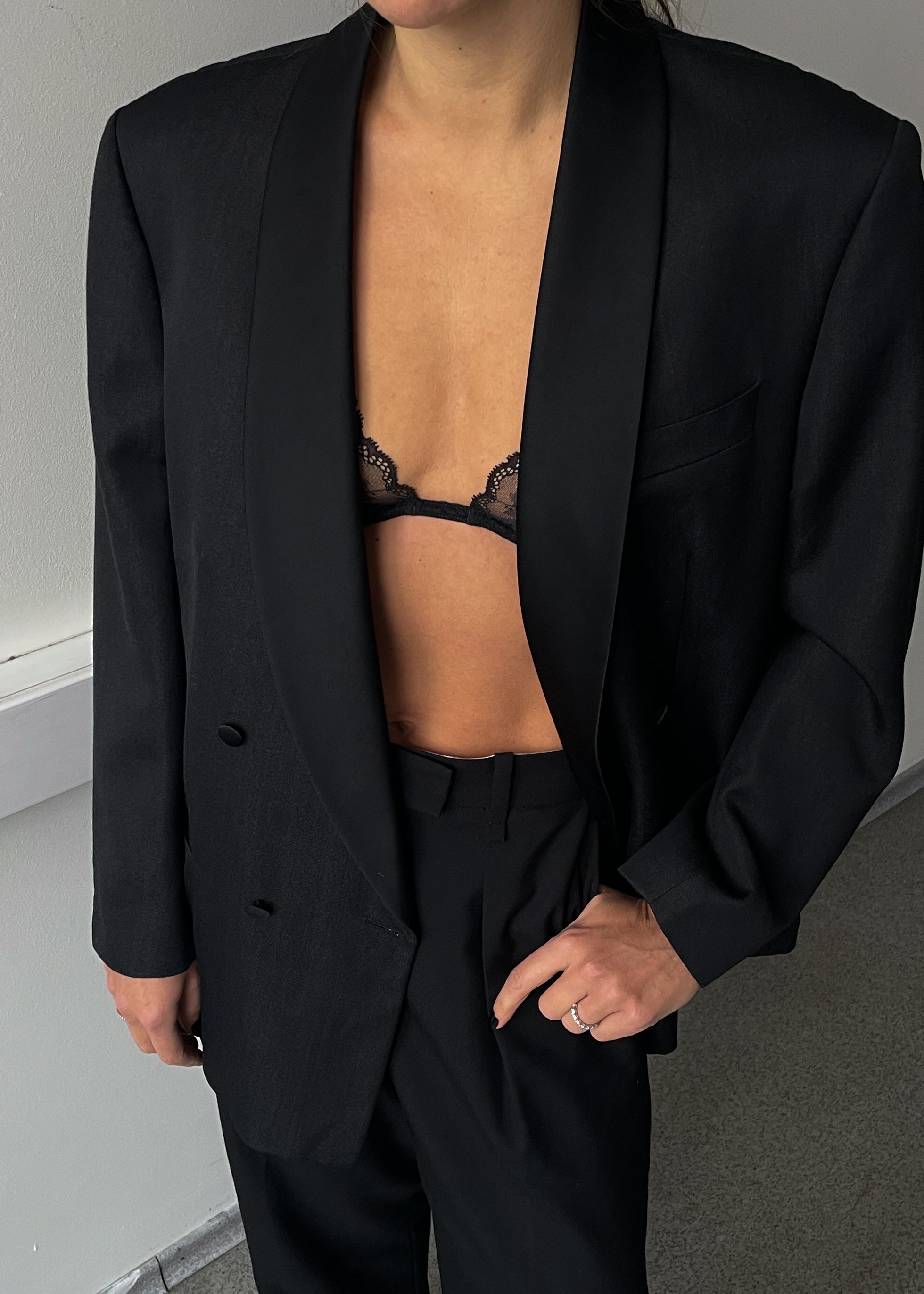 Vintage Black Oversized Double Breasted Tuxedo Blazer