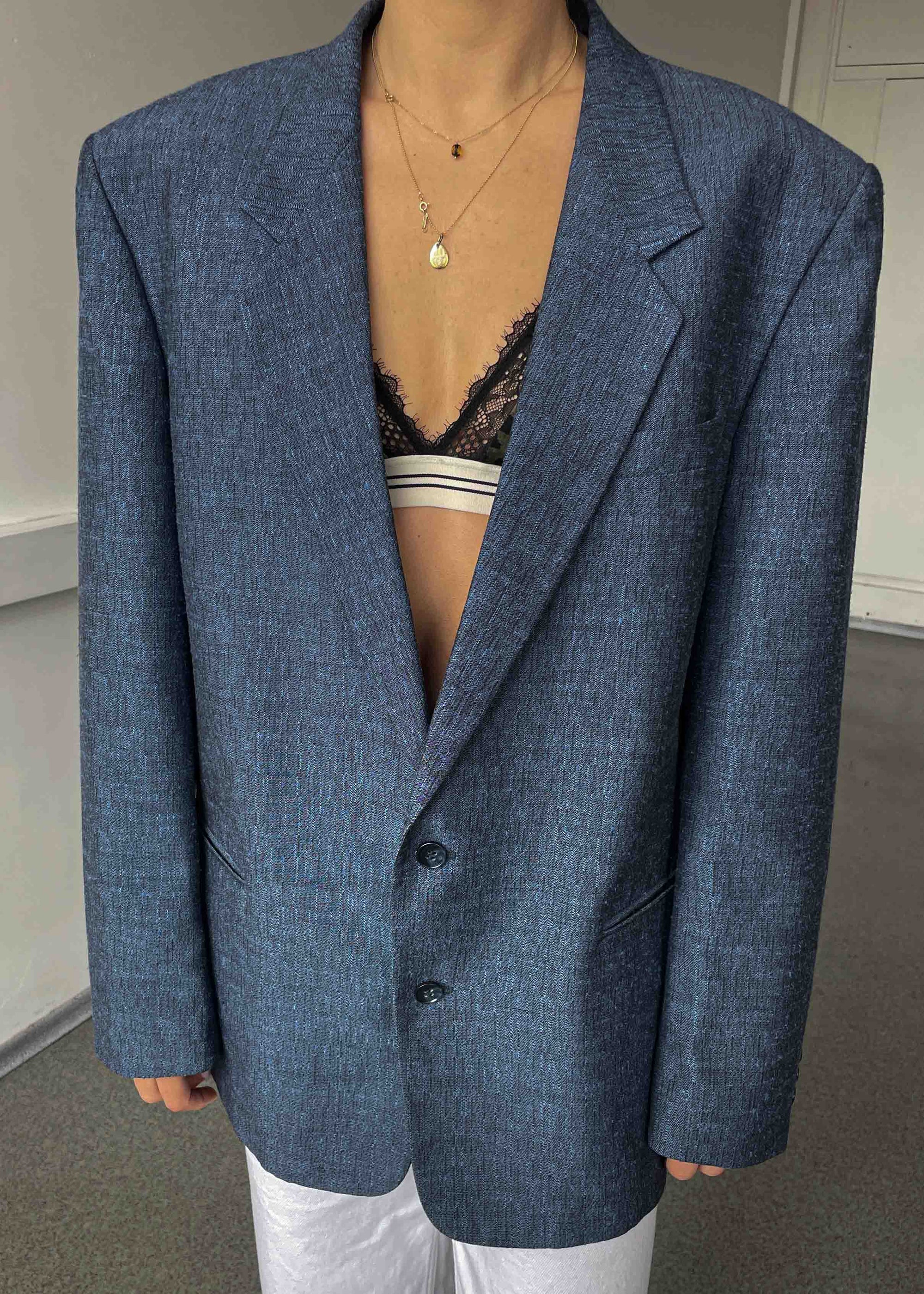 Vintage Blue Patterned Oversized Blazer