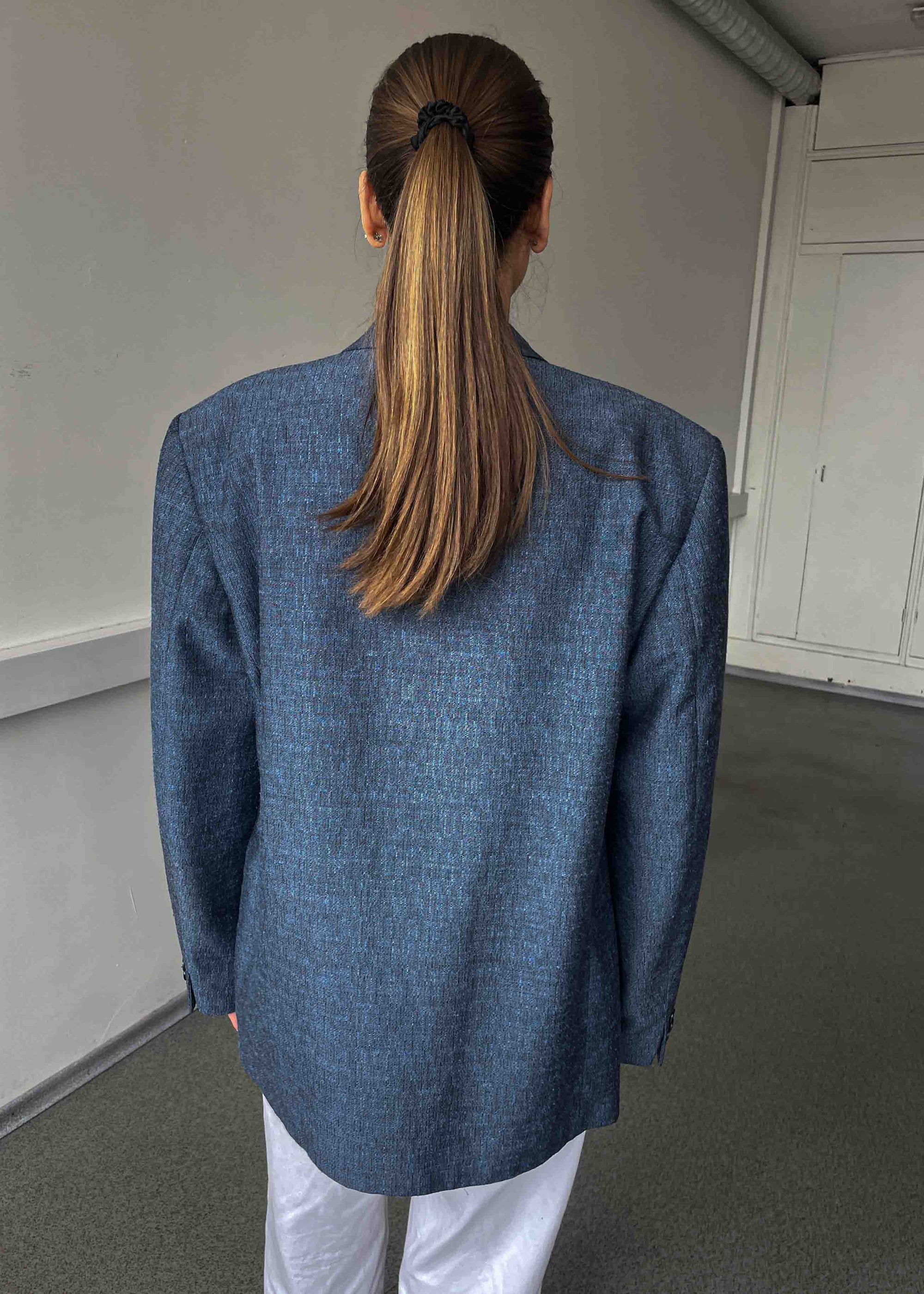 Vintage Blue Patterned Oversized Blazer