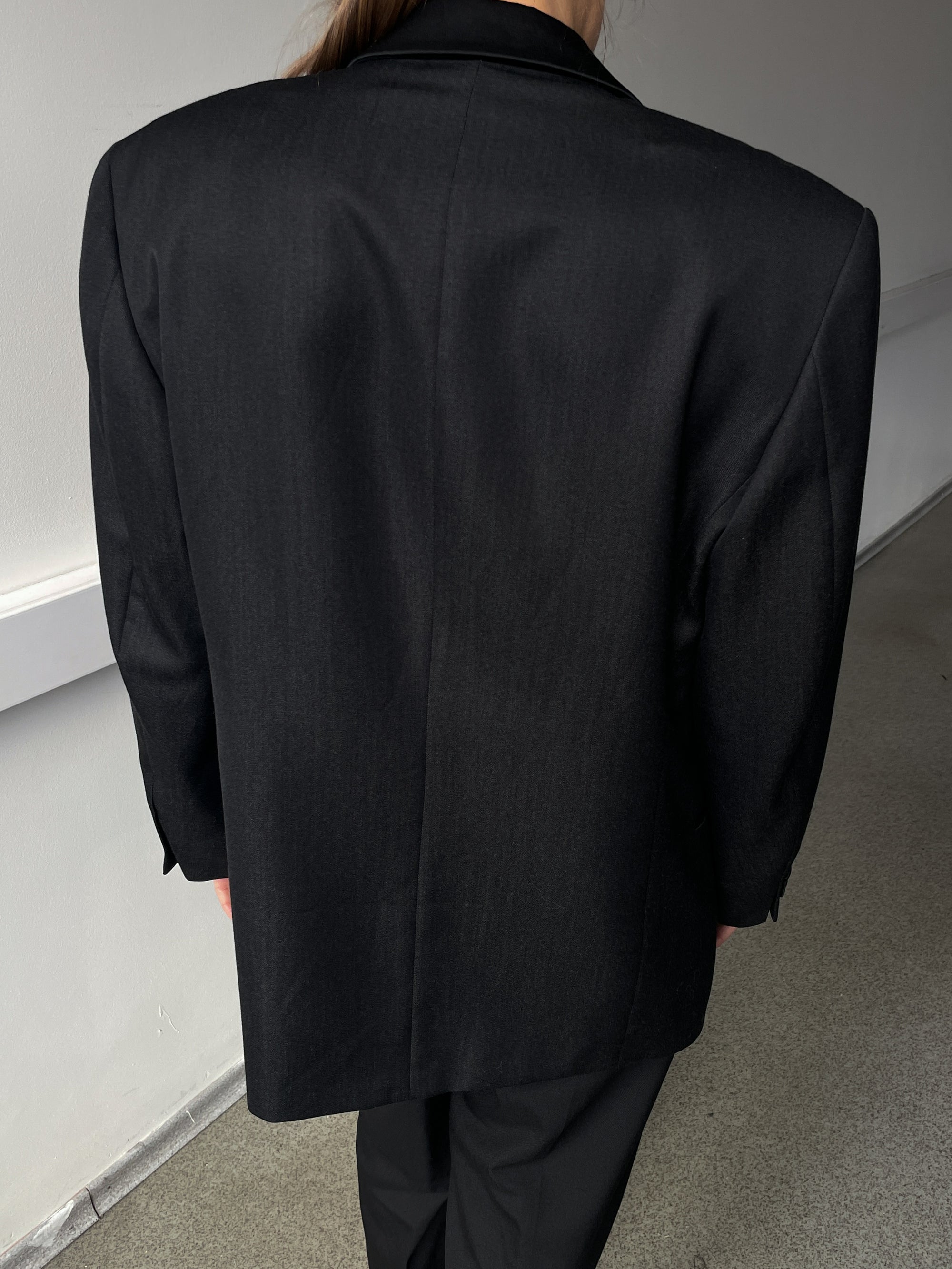 Vintage Black Oversized Double Breasted Tuxedo Blazer