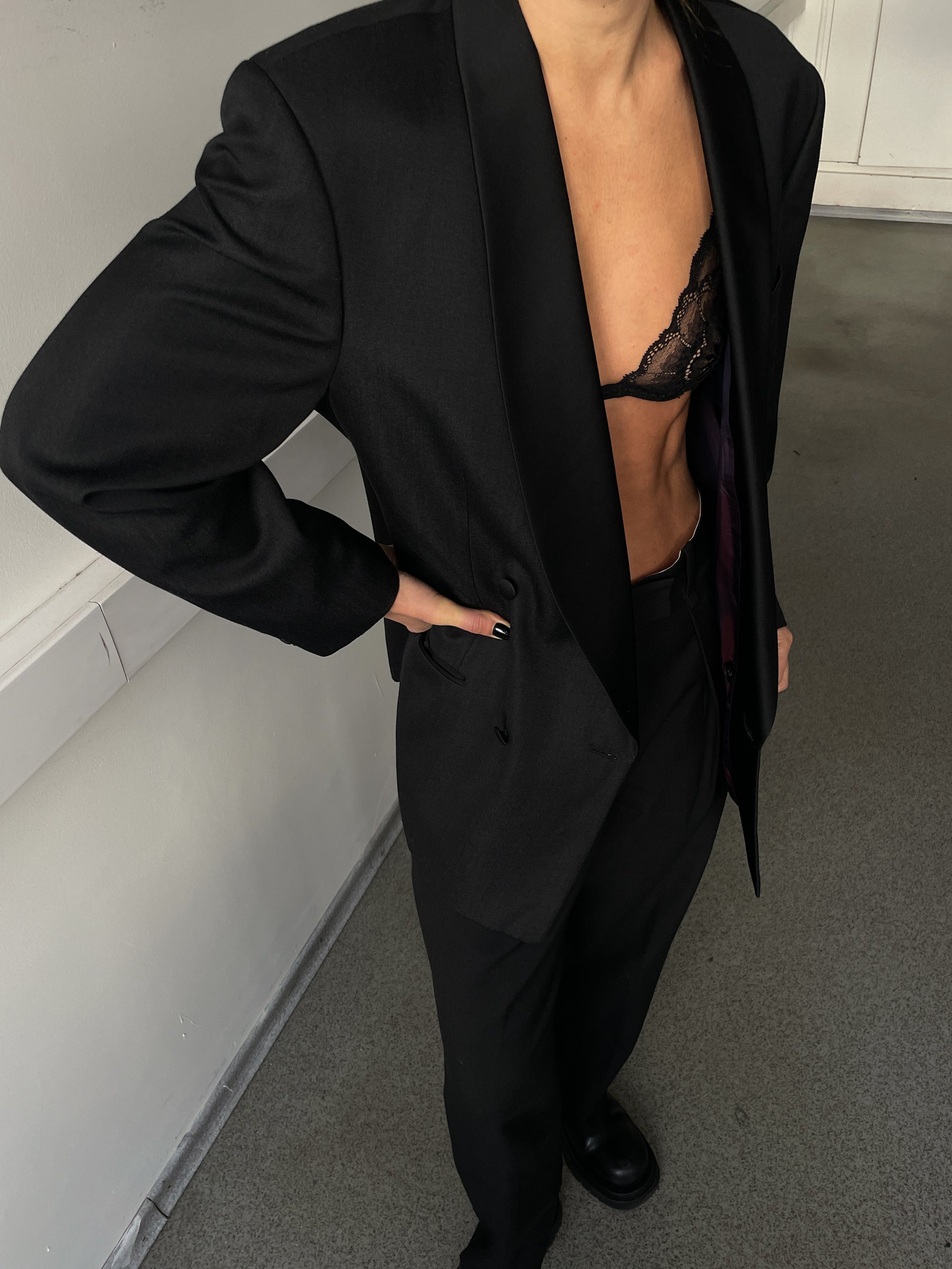 Vintage Black Oversized Double Breasted Tuxedo Blazer