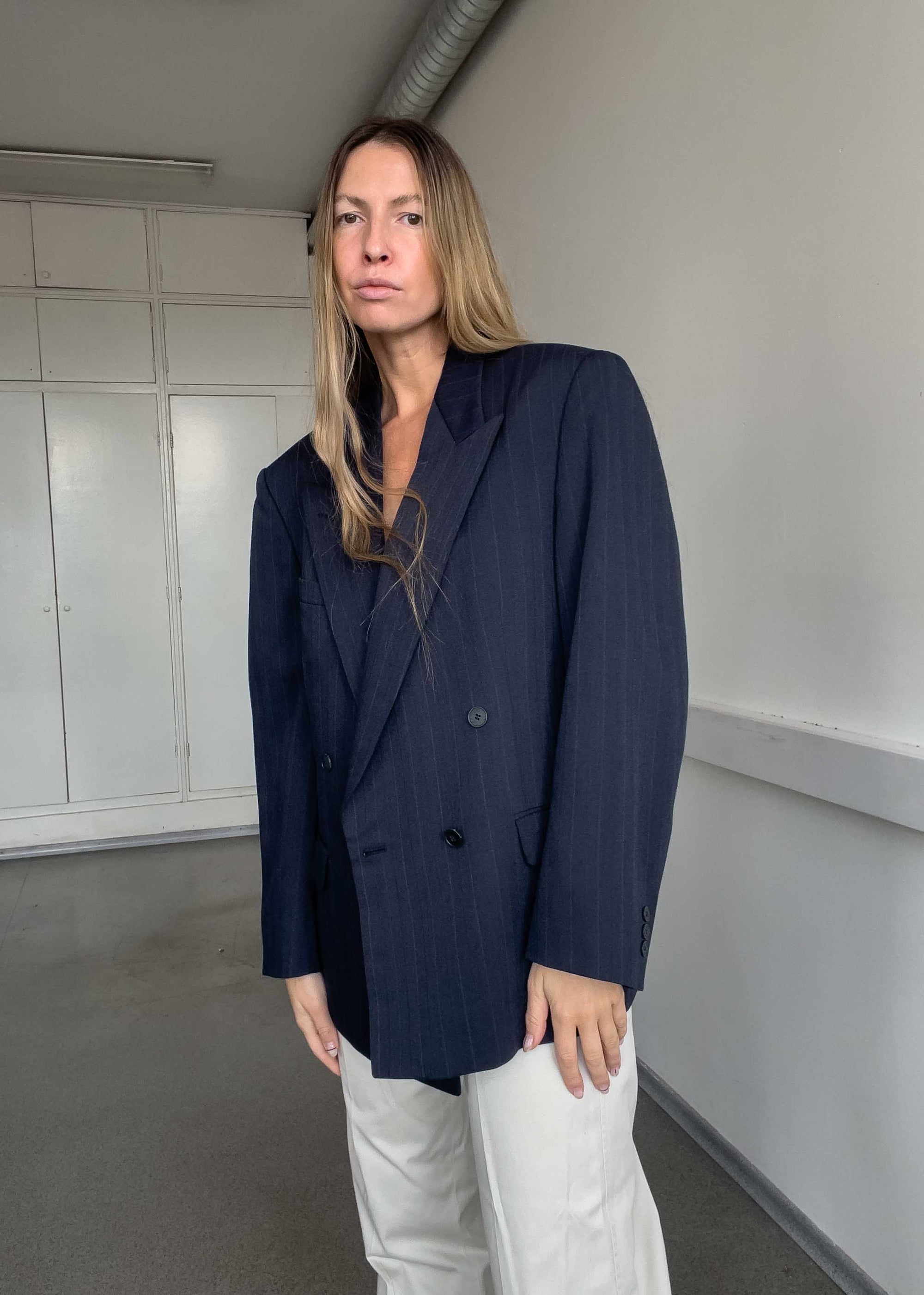 Vintage Blue Oversized Double Breasted Blazer