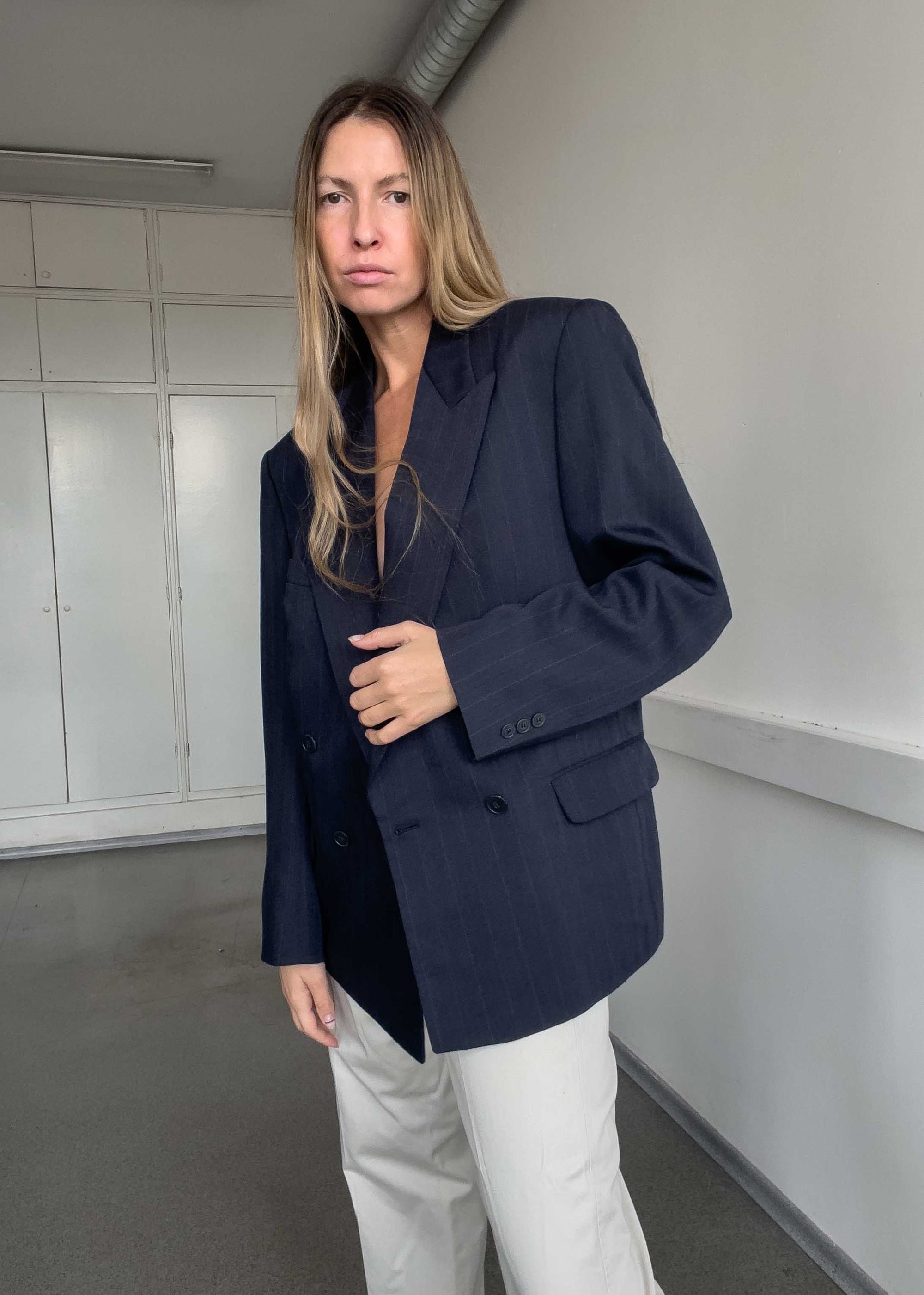 Vintage Blue Oversized Double Breasted Blazer