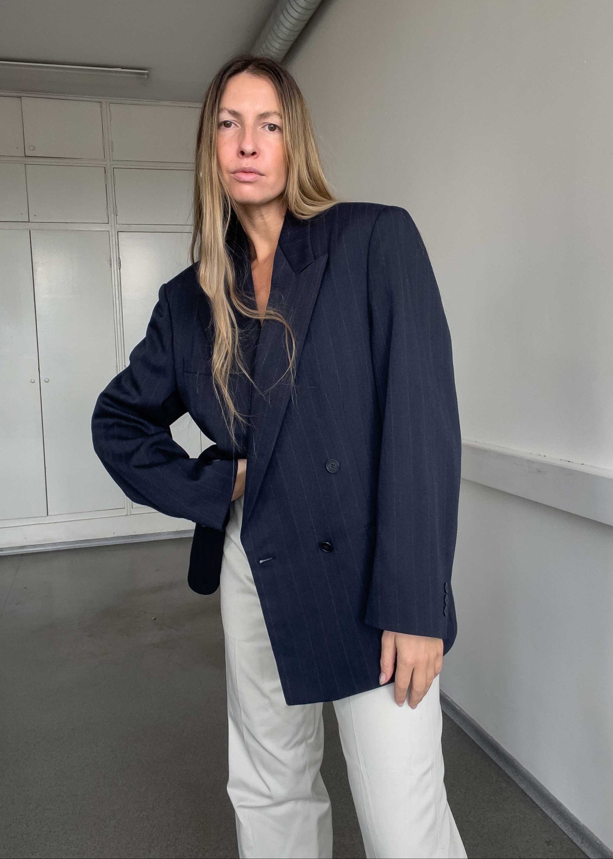 Vintage Blue Oversized Double Breasted Blazer