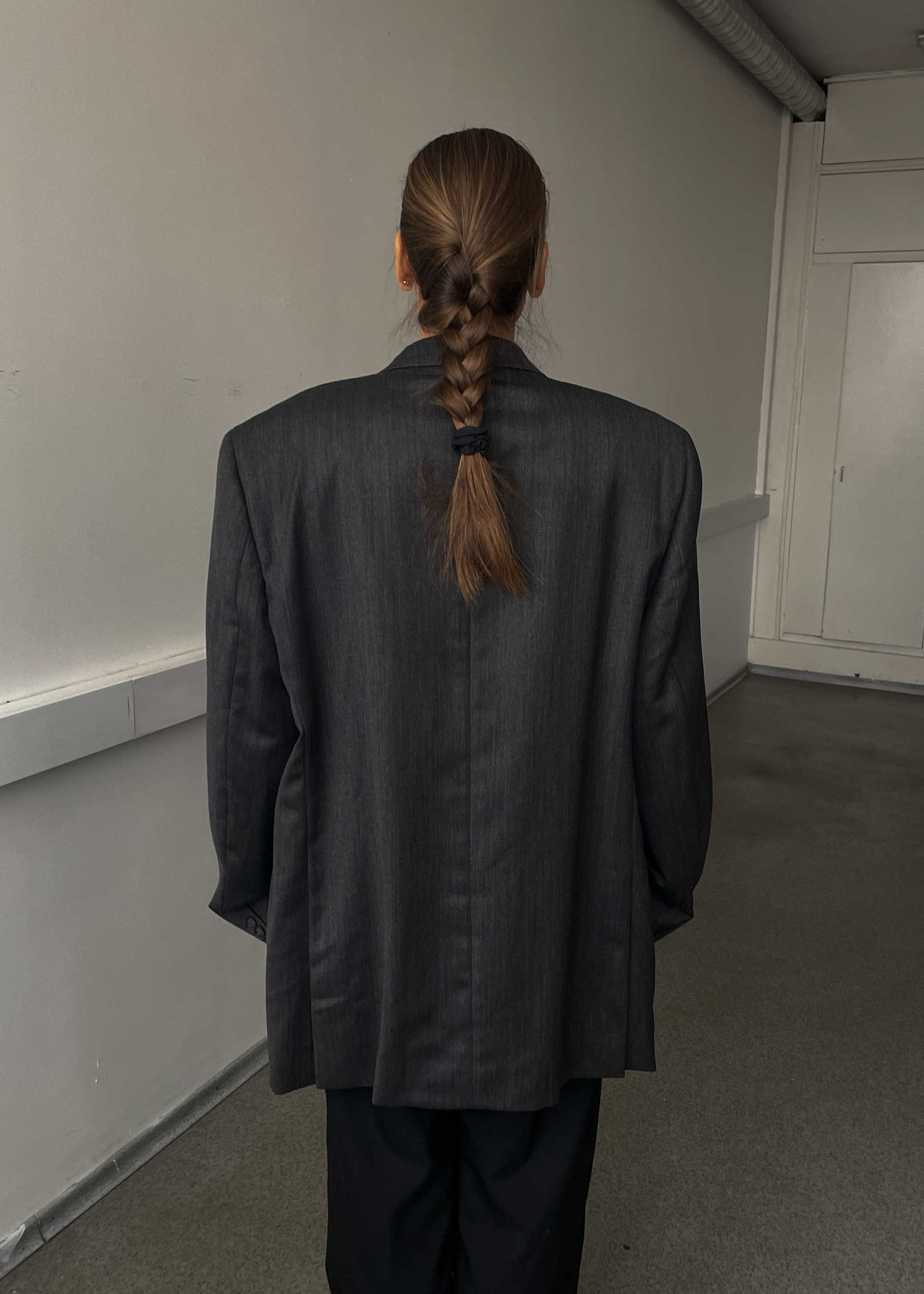 Vintage Dark Grey Patterned Oversized 100% WOOL Blazer