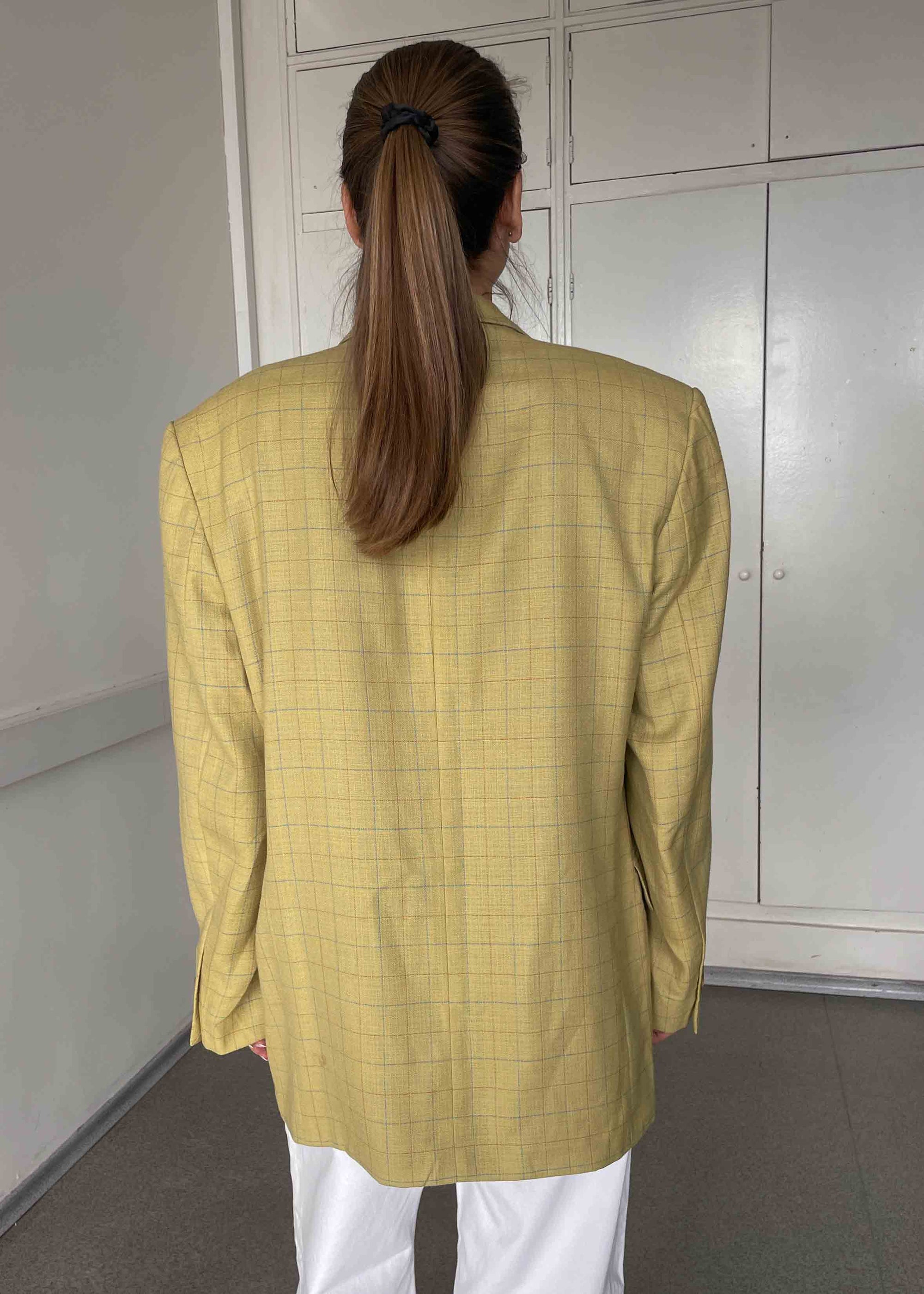 Vintage Yellow Checked Oversized Blazer