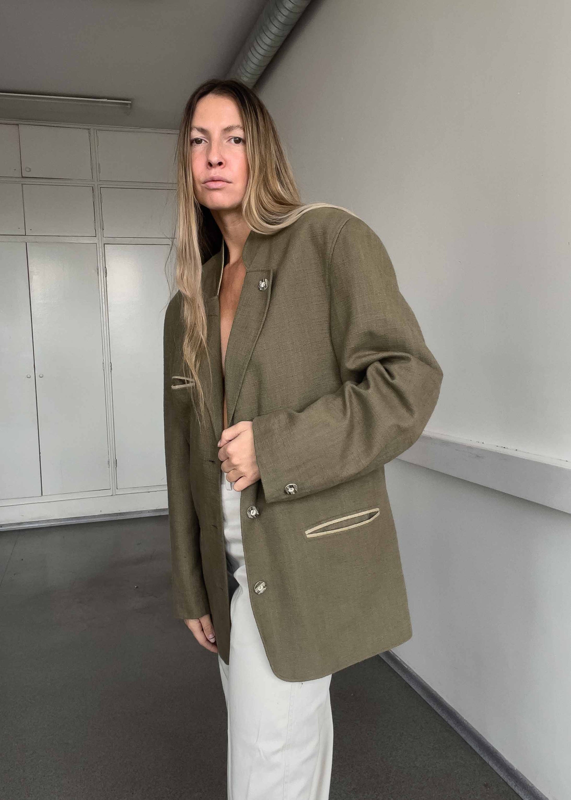 Vintage Brown Oversized Linen Blazer
