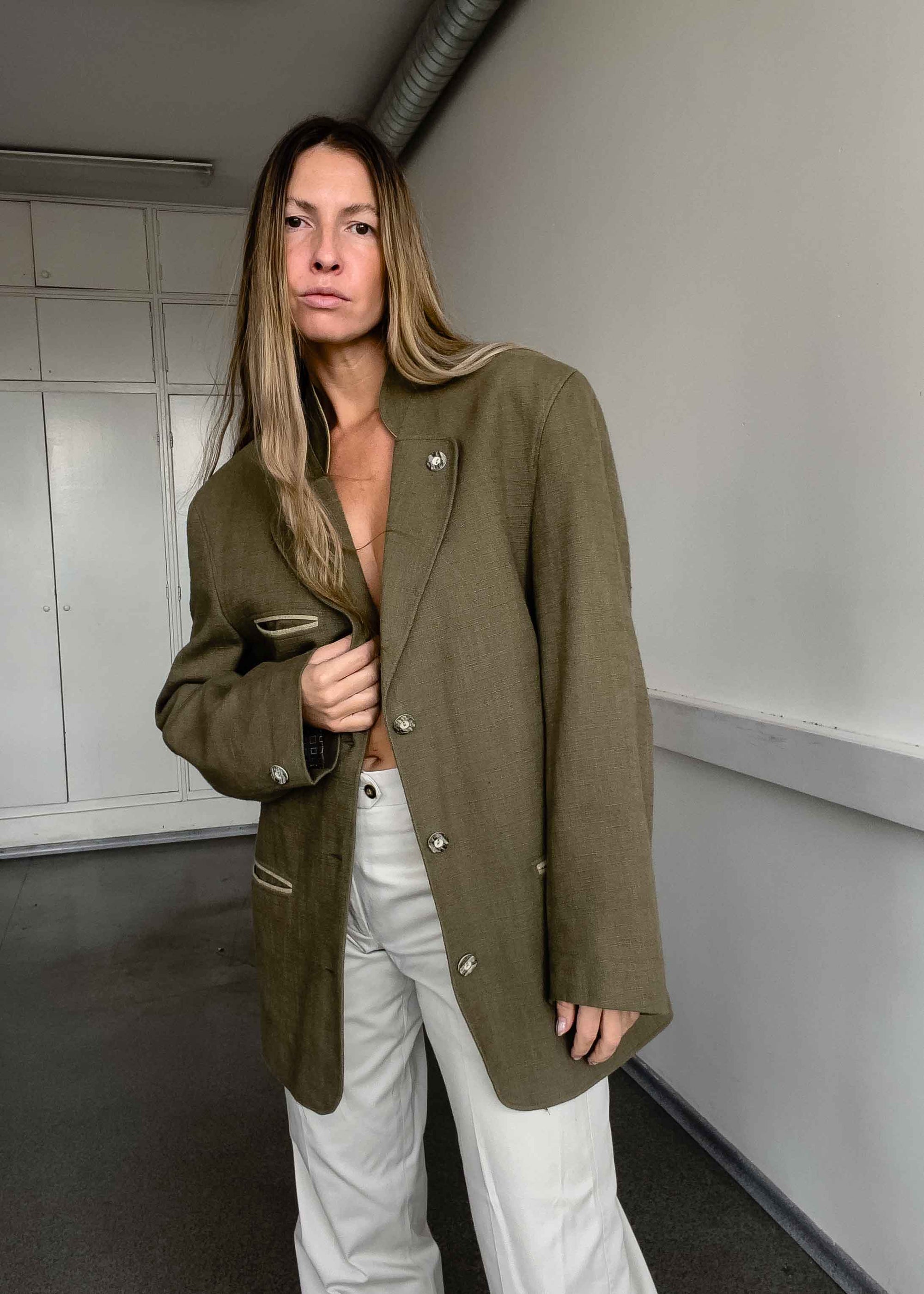 Vintage Brown Oversized Linen Blazer