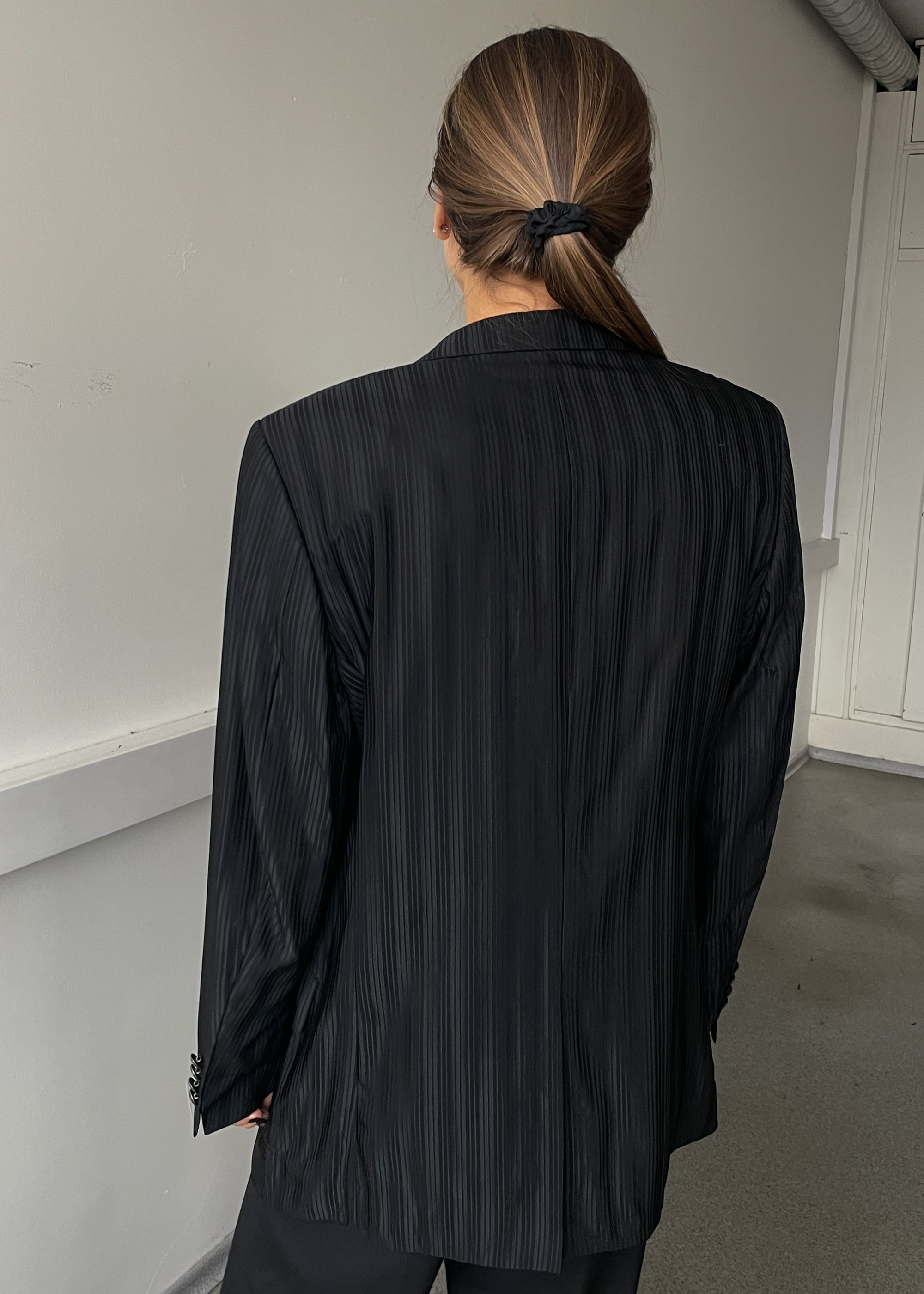 Vintage Black Striped Oversized Festive Blazer