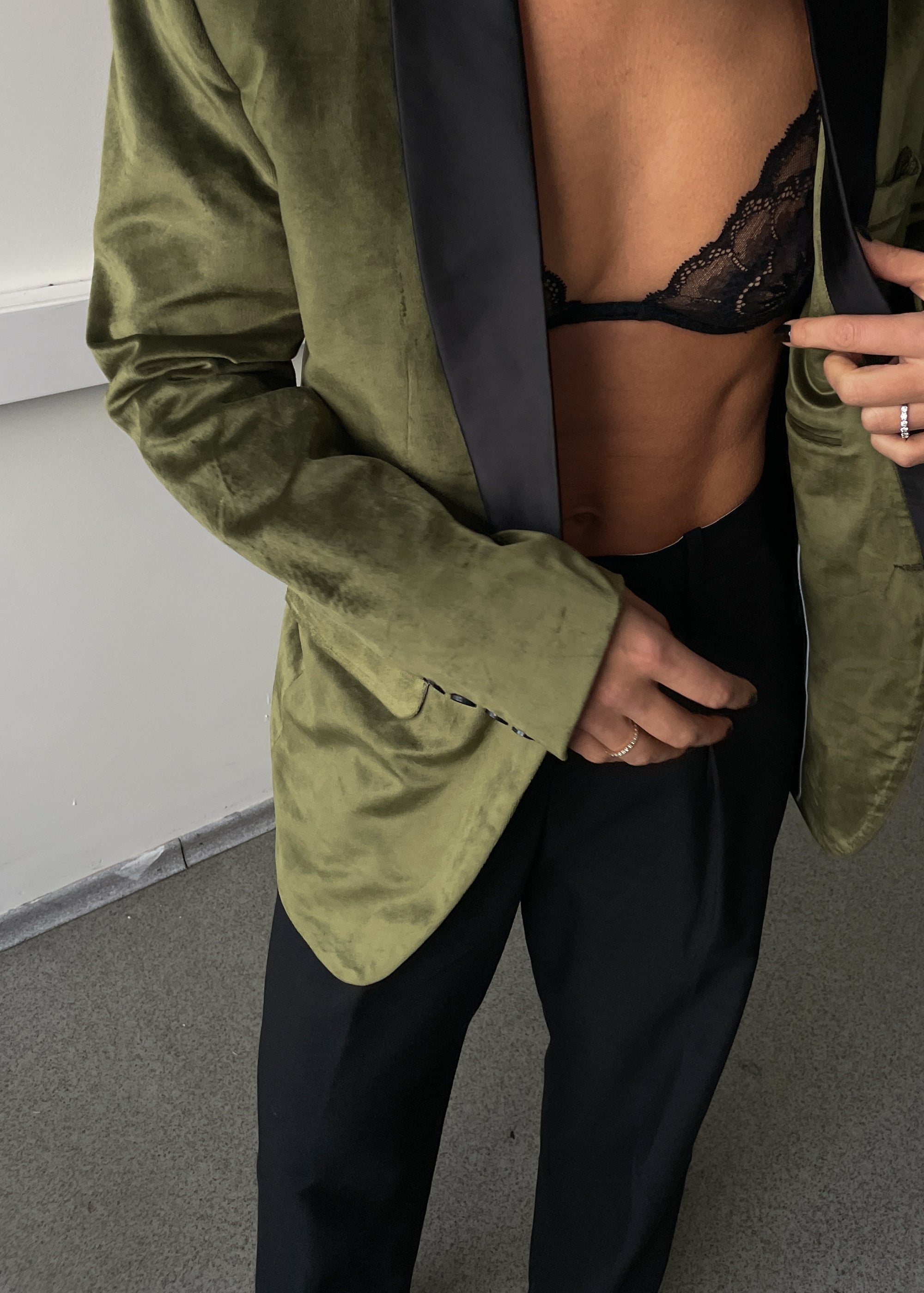 Vintage Green Velvet Oversized Tuxedo Blazer