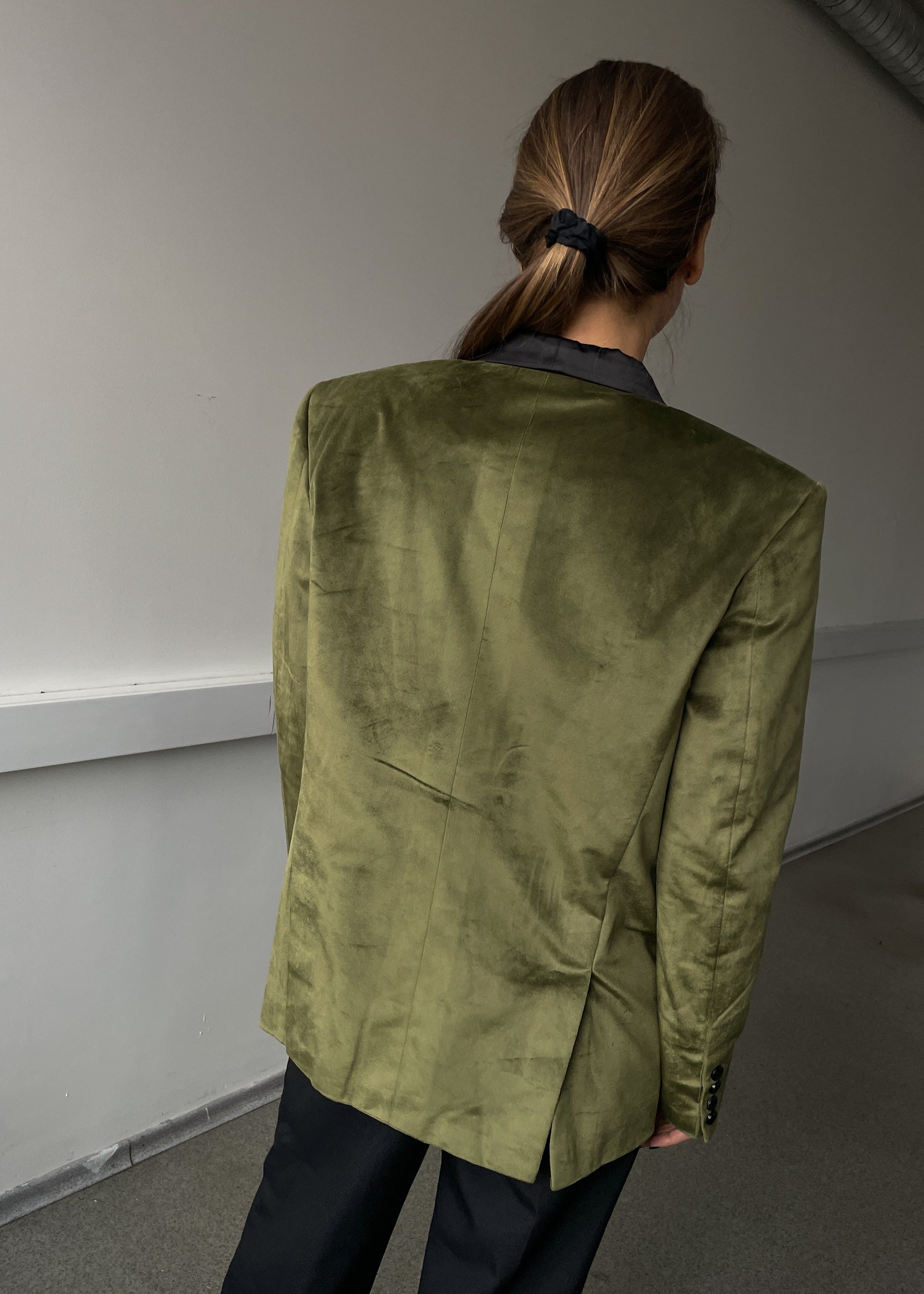 Vintage Green Velvet Oversized Tuxedo Blazer