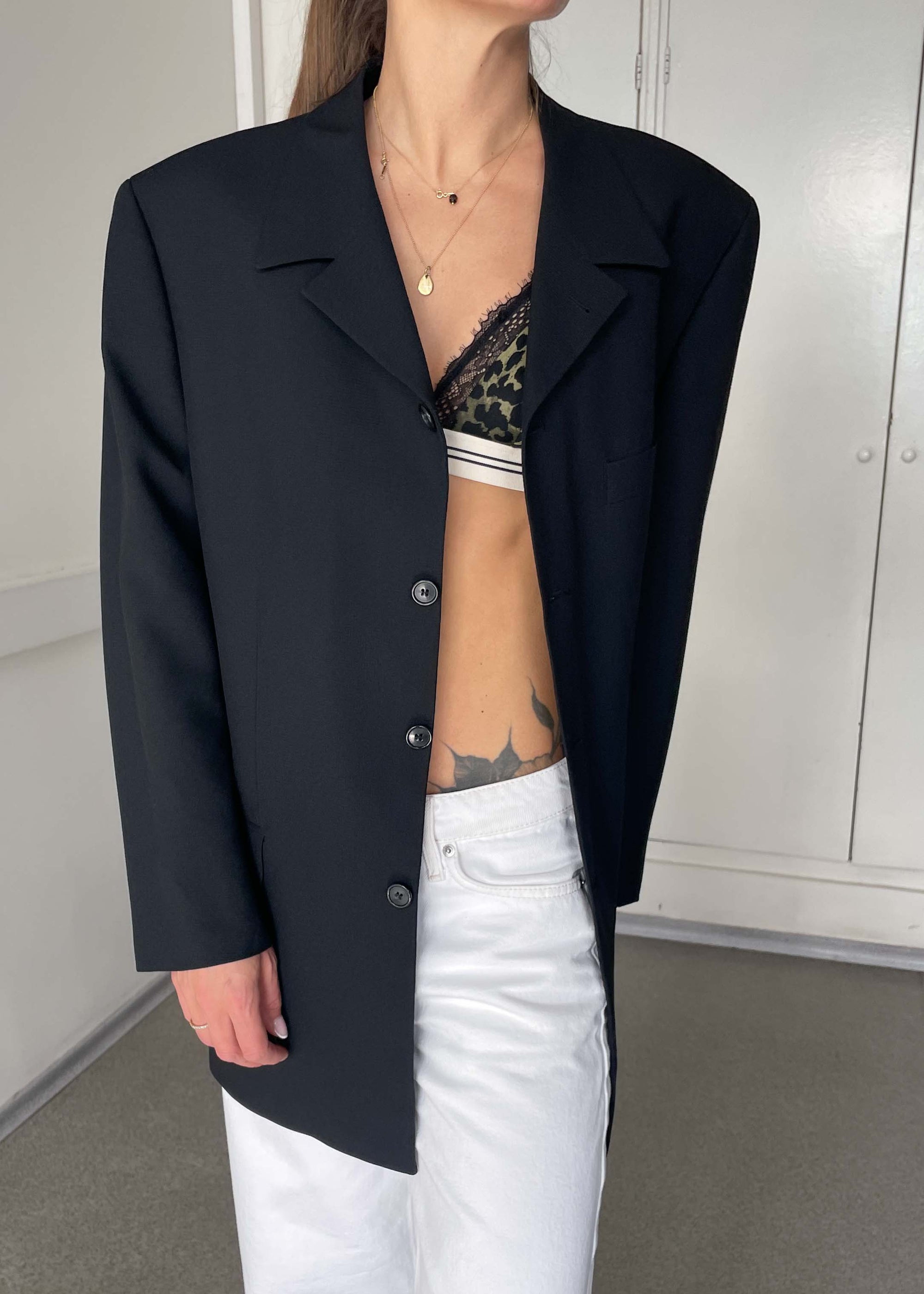 Vintage Black Patterned Oversized Blazer