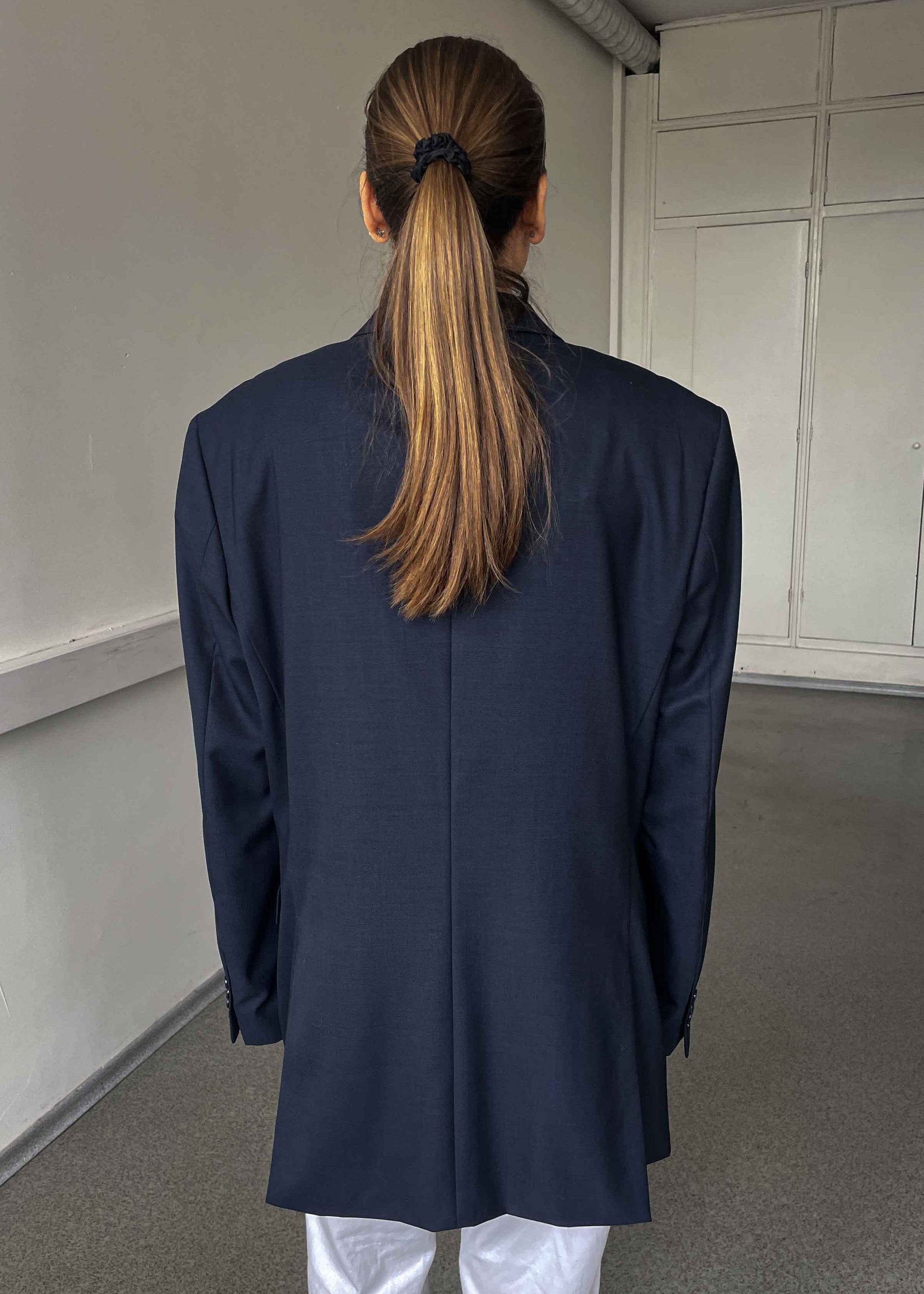 Vintage Navy Blue Patterned Oversized 100% WOOL Blazer