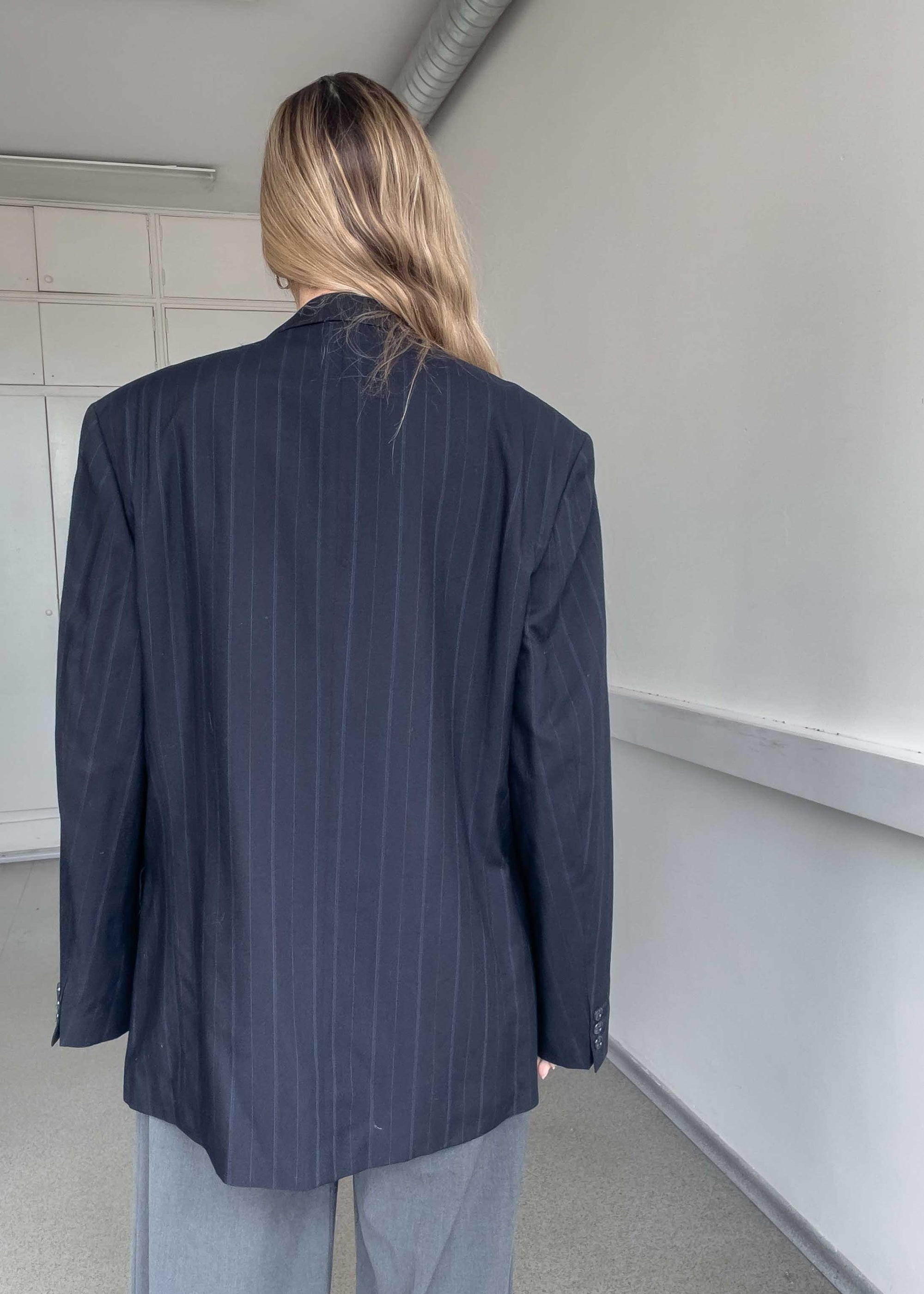 Vintage Navy Blue Stripy Oversized Blazer