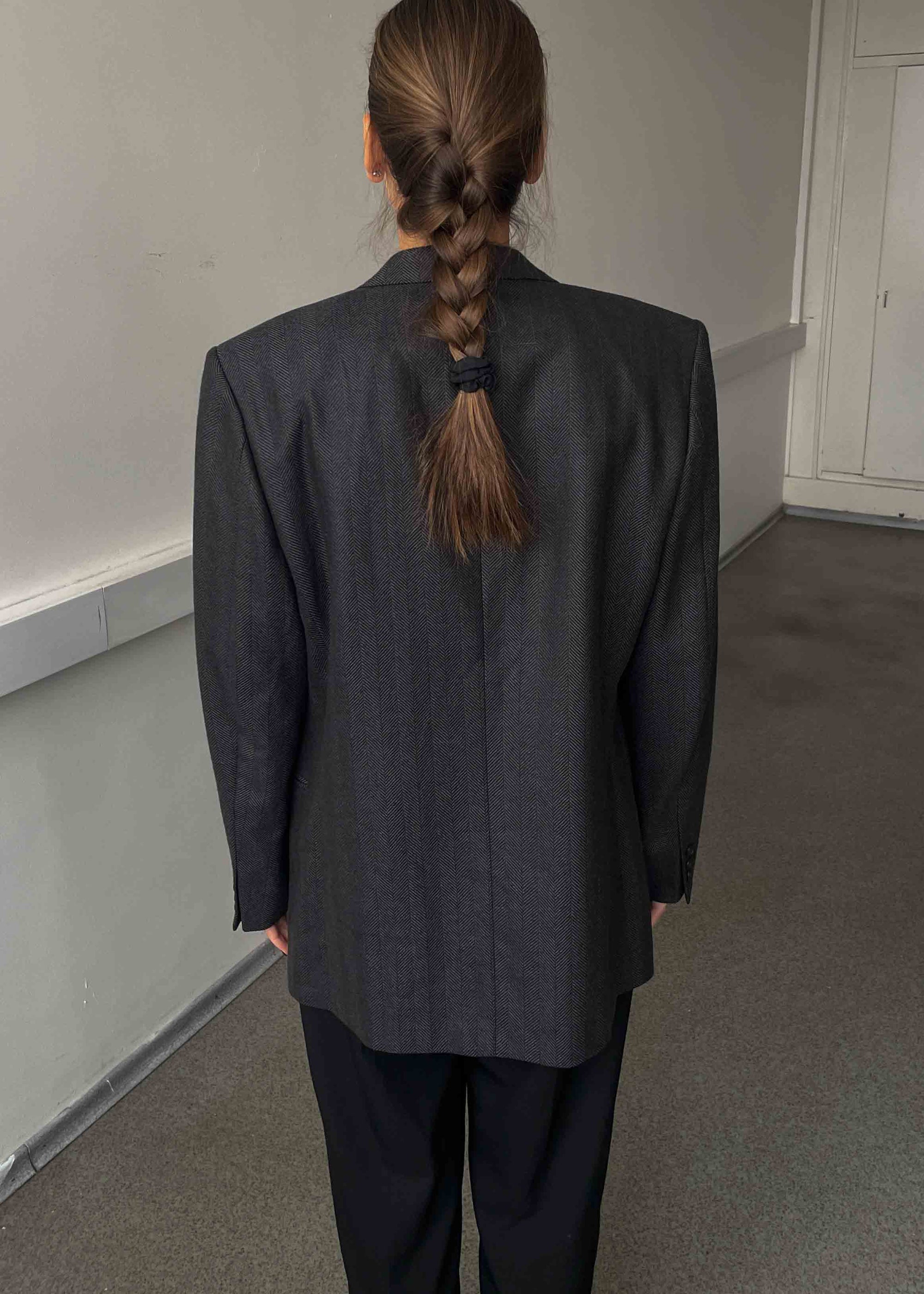 Vintage Grey Patterned Oversized 100% Wool Blazer