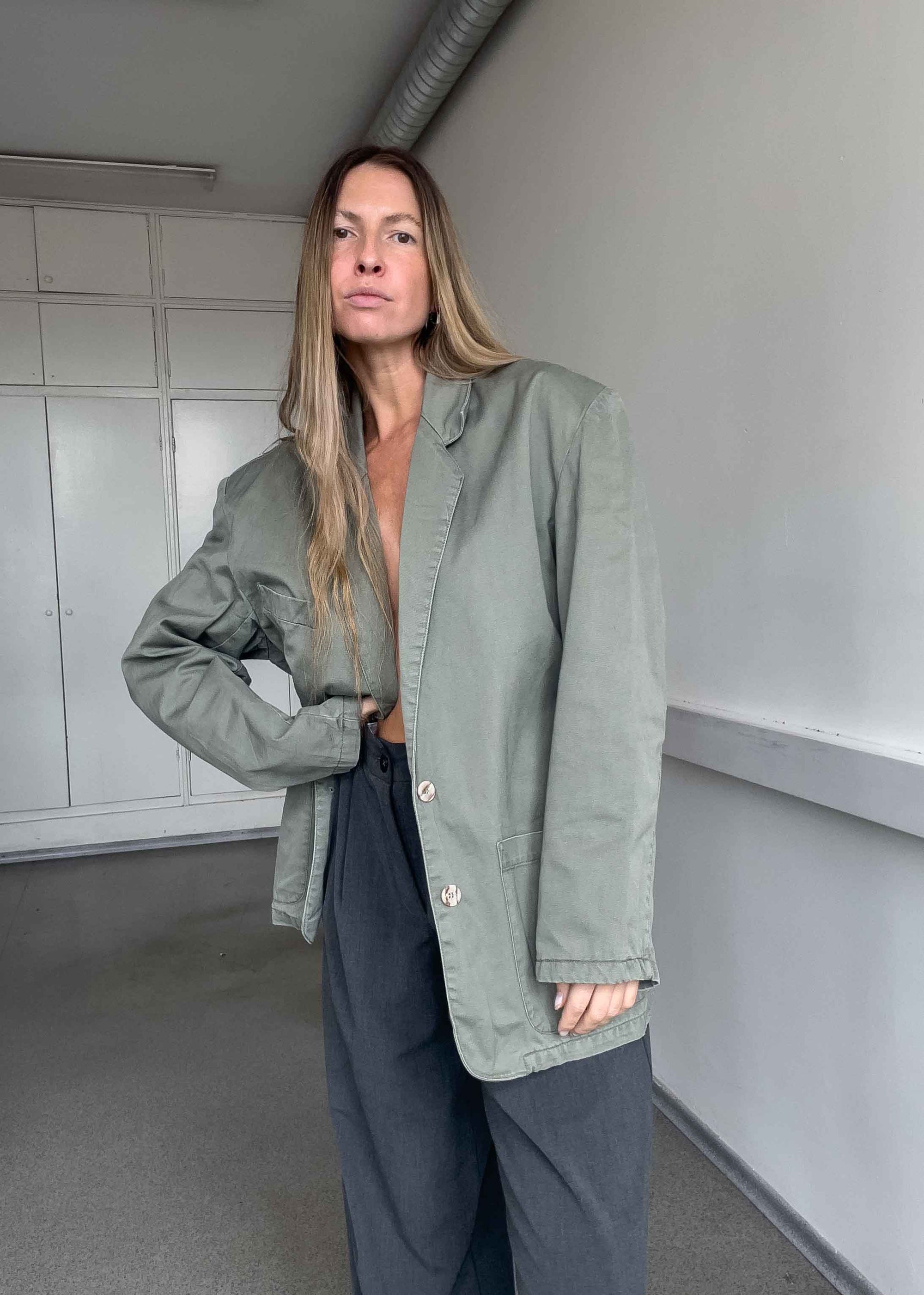 Vintage Khaki Oversized  Cotton Blazer