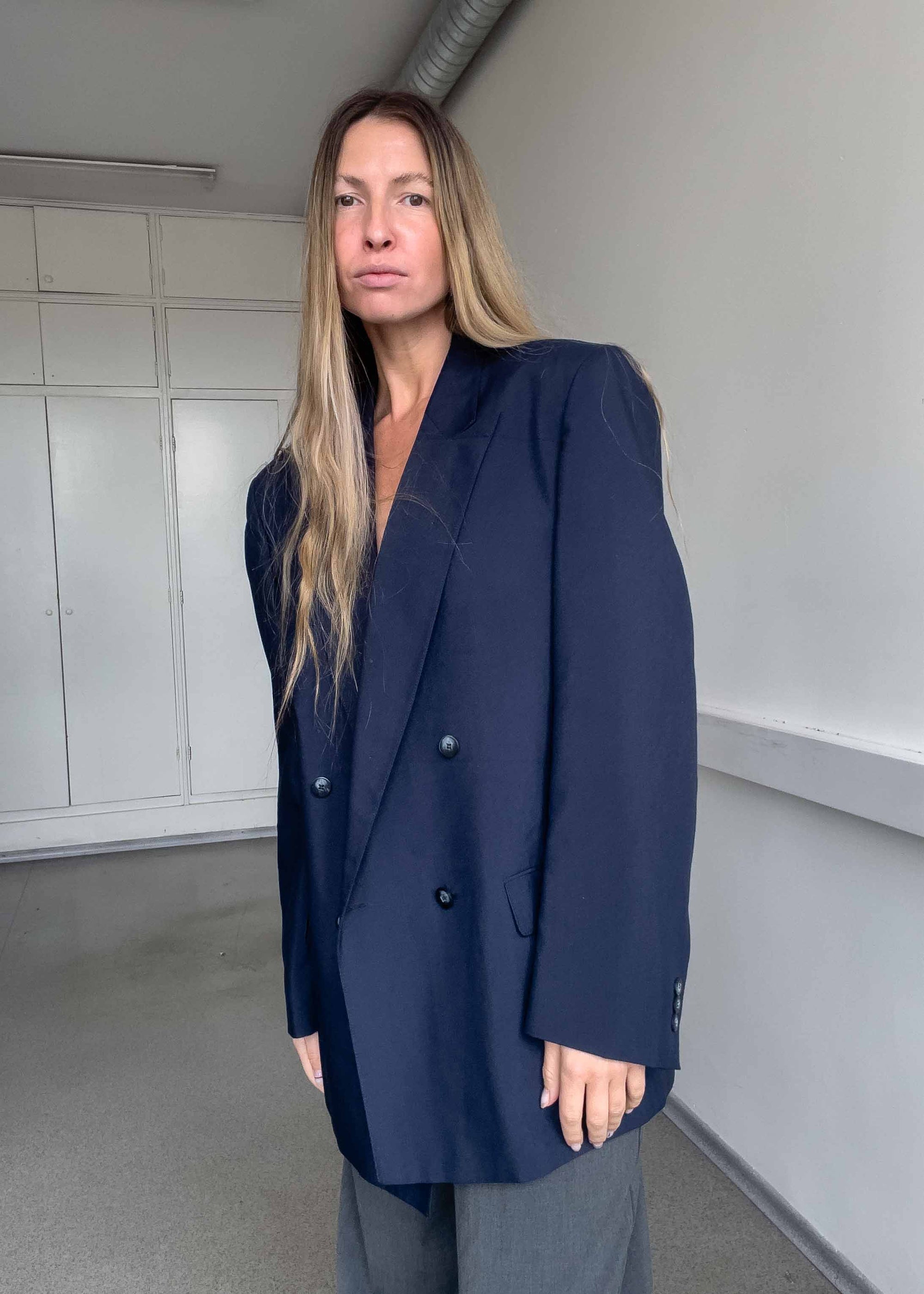 Vintage Blue Oversized Double Breasted Blazer
