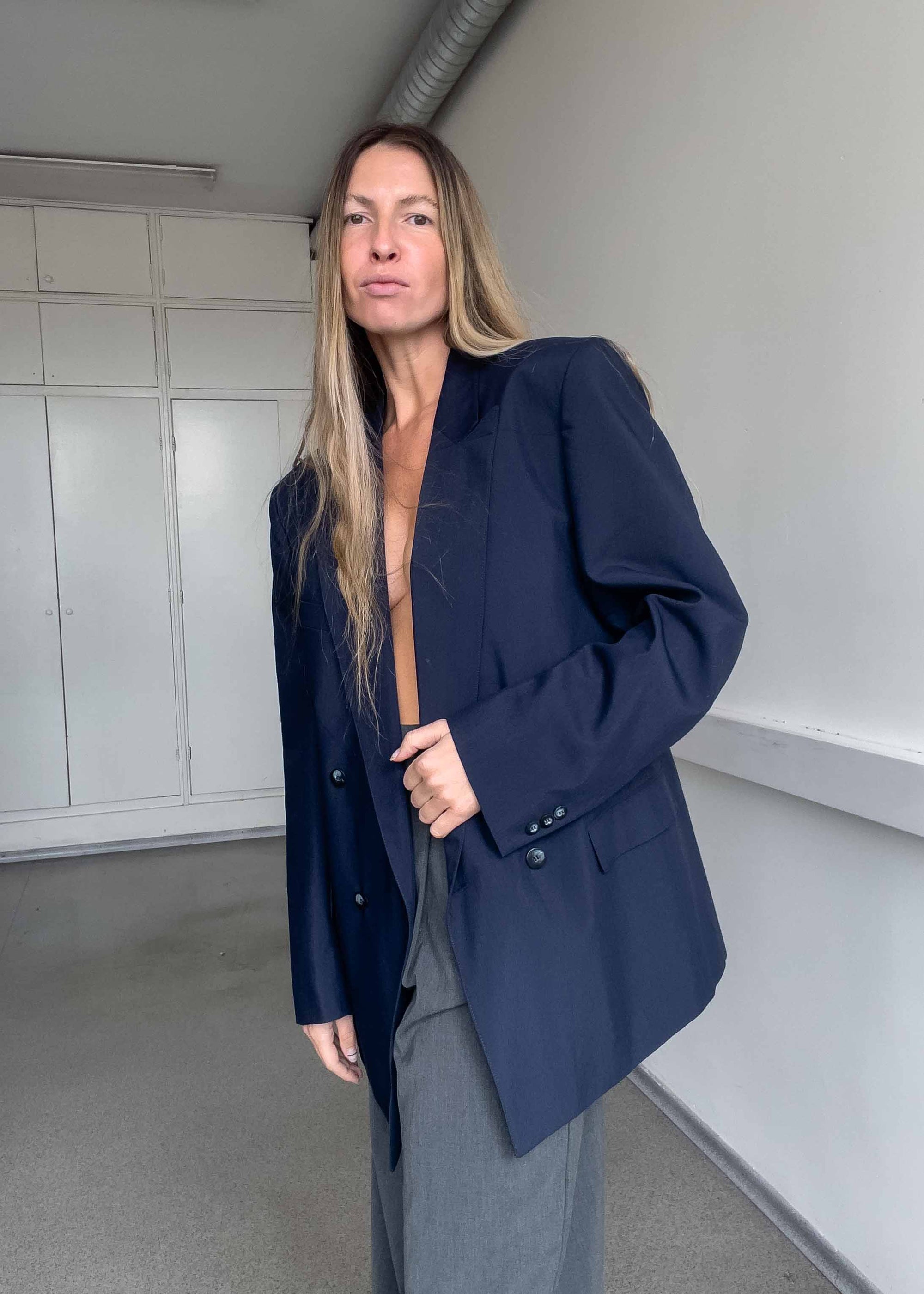 Vintage Blue Oversized Double Breasted Blazer