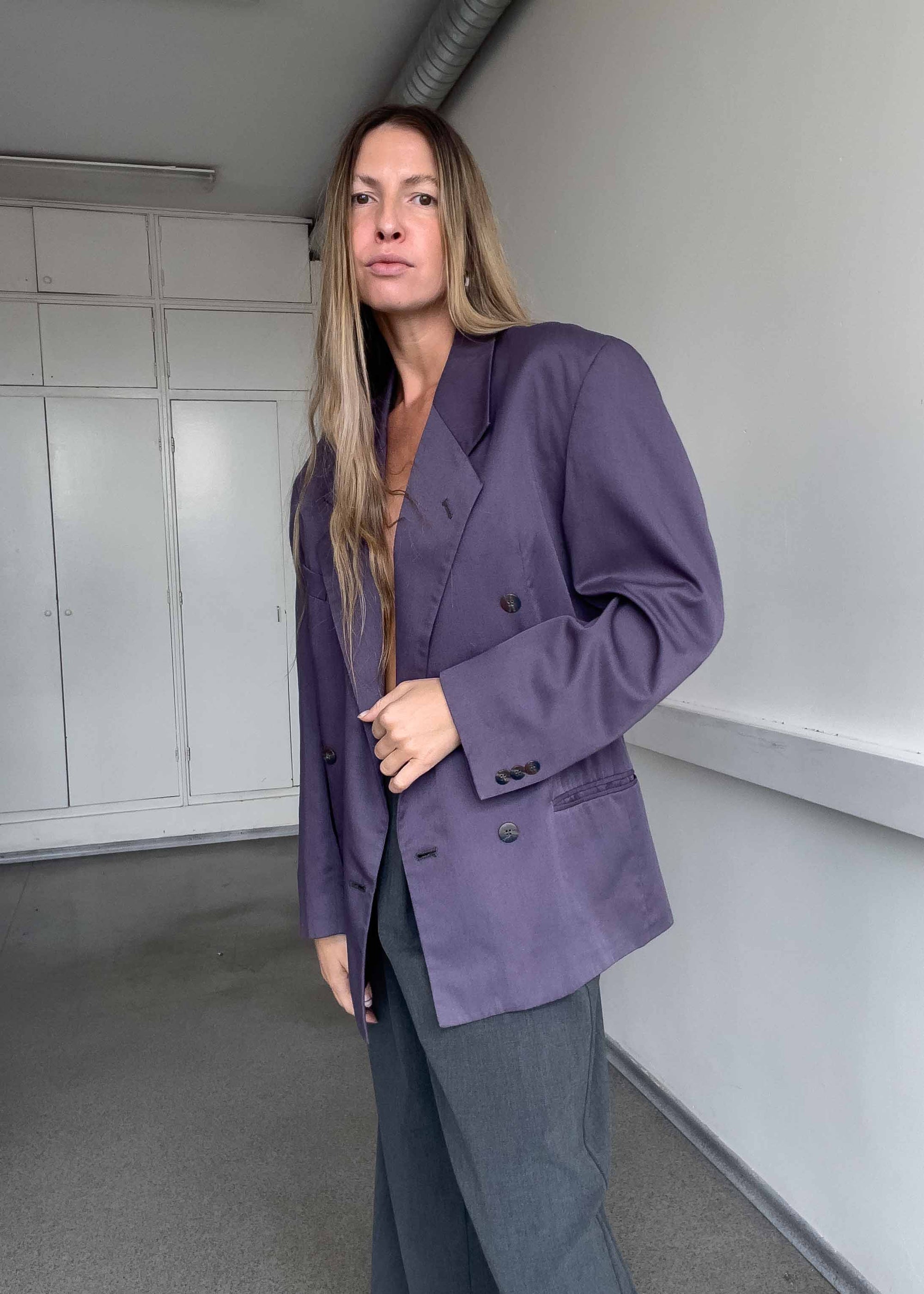 Vintage Purple Oversized Double Breasted Blazer