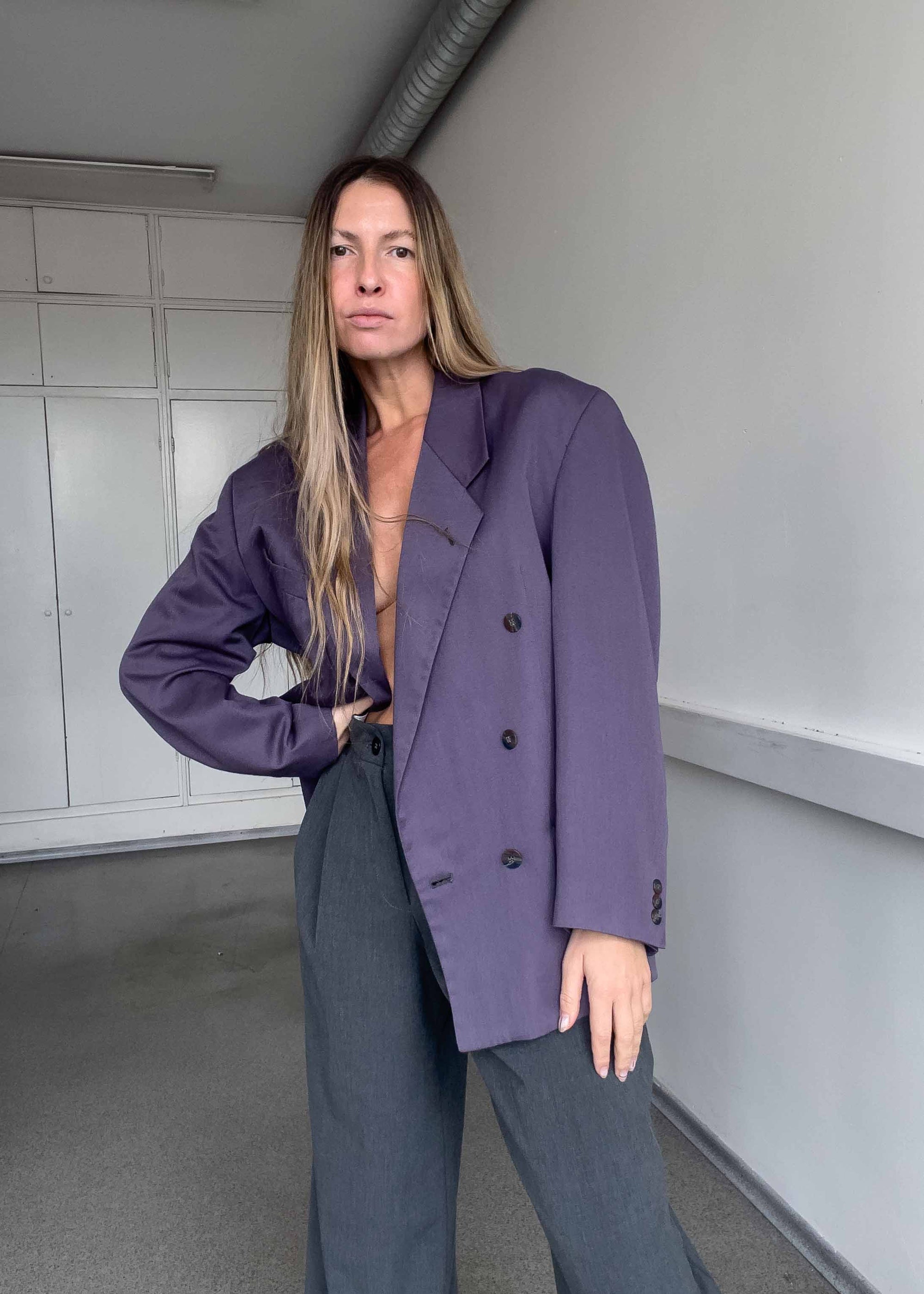 Vintage Purple Oversized Double Breasted Blazer