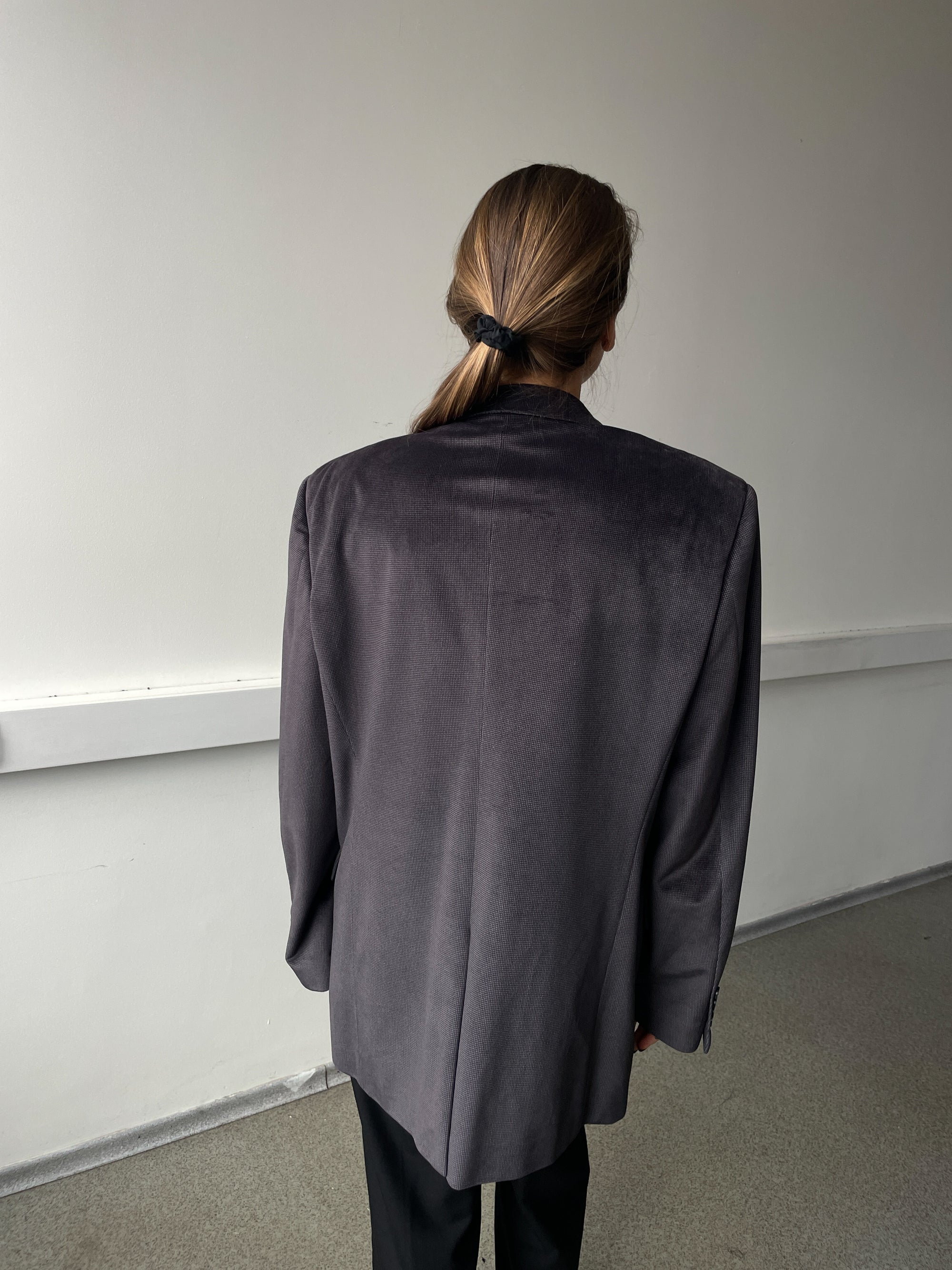 Vintage Dark Grey Velvet Oversized Festive Blazer