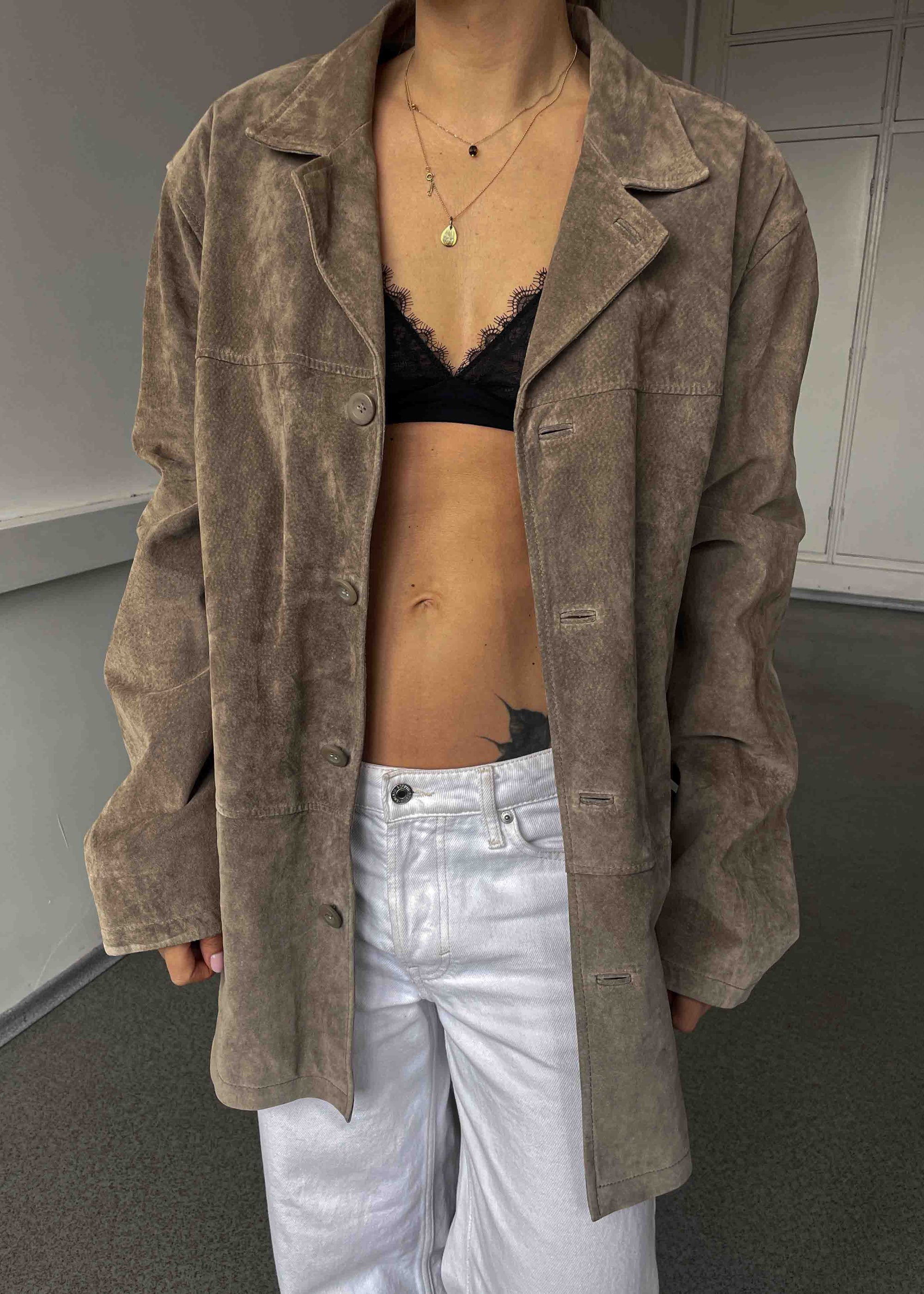 Vintage Mink Grey Oversized Suede Leather Blazer