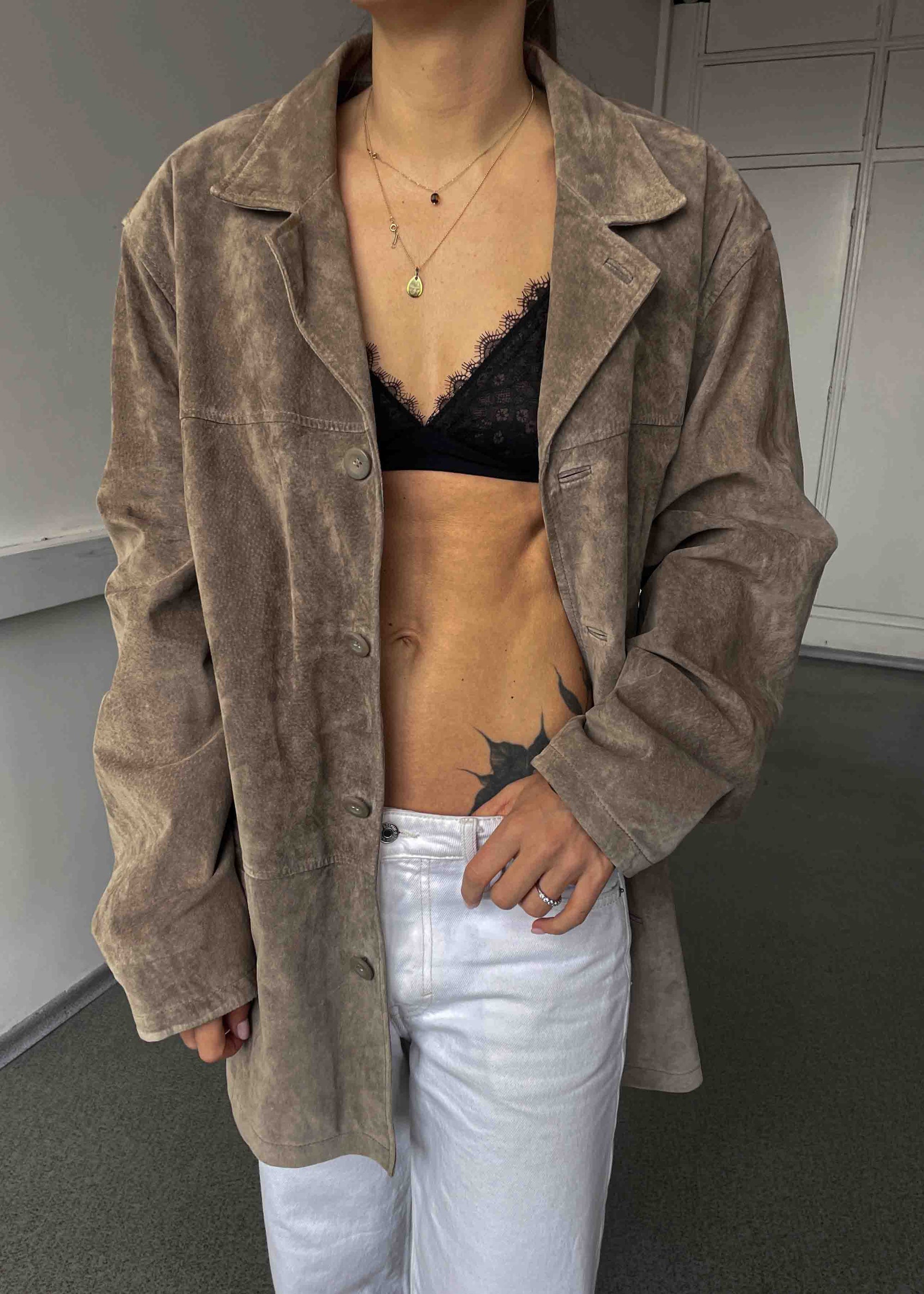 Vintage Mink Grey Oversized Suede Leather Blazer